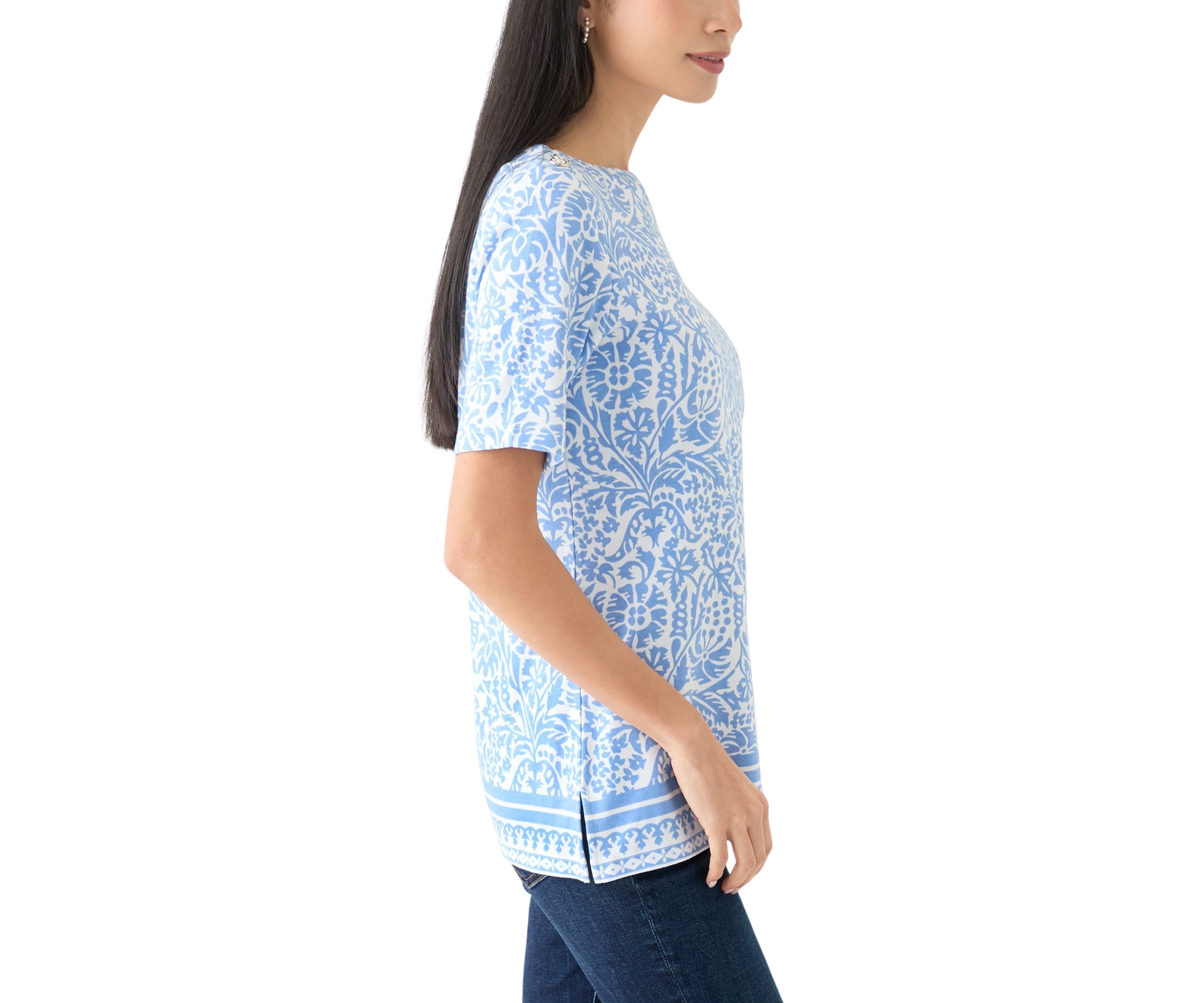 Petite Button Detail Printed Top