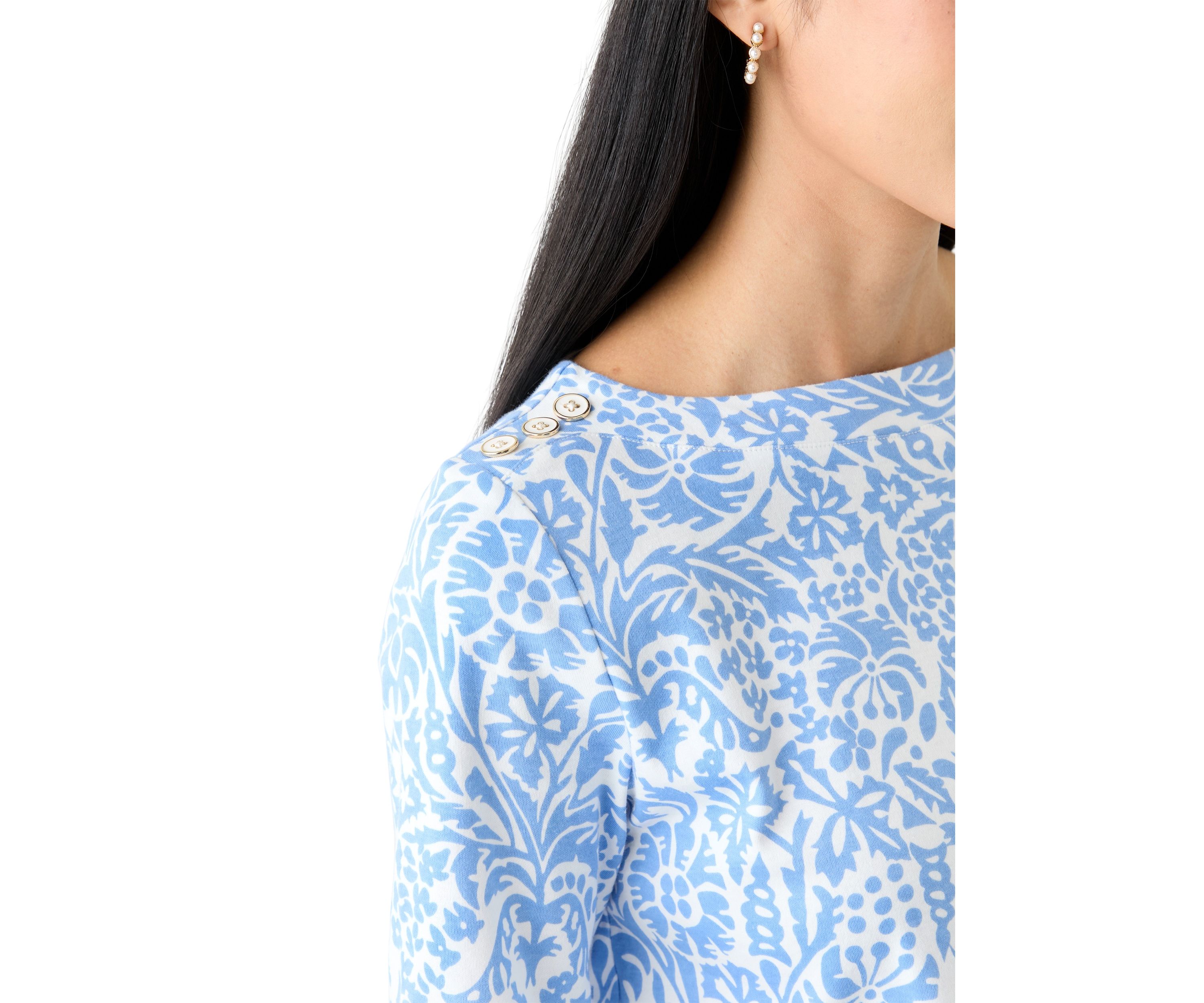 Petite Button Detail Printed Top
