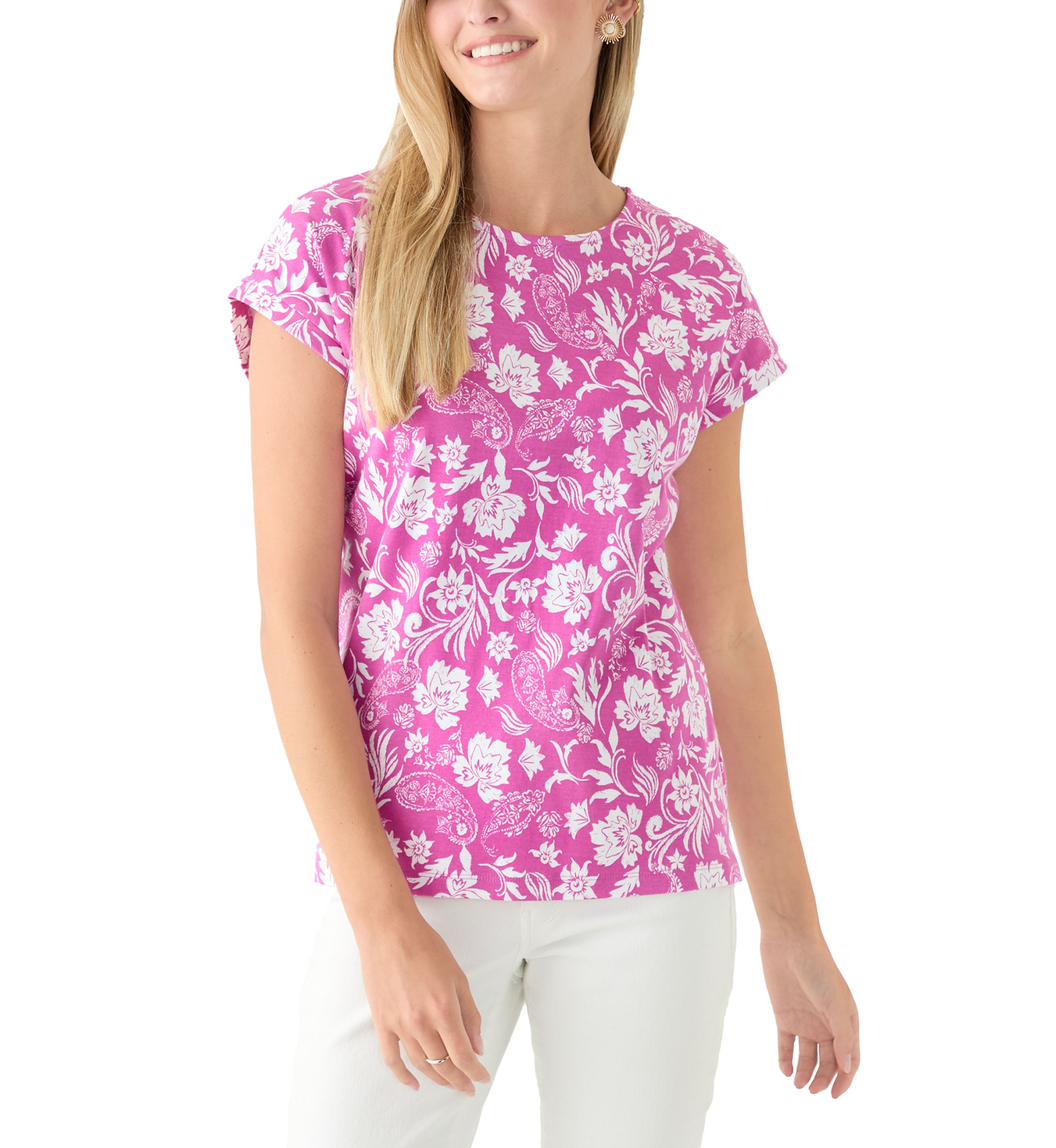  Short Drop Shoulder Floral Cotton T-Shirt 