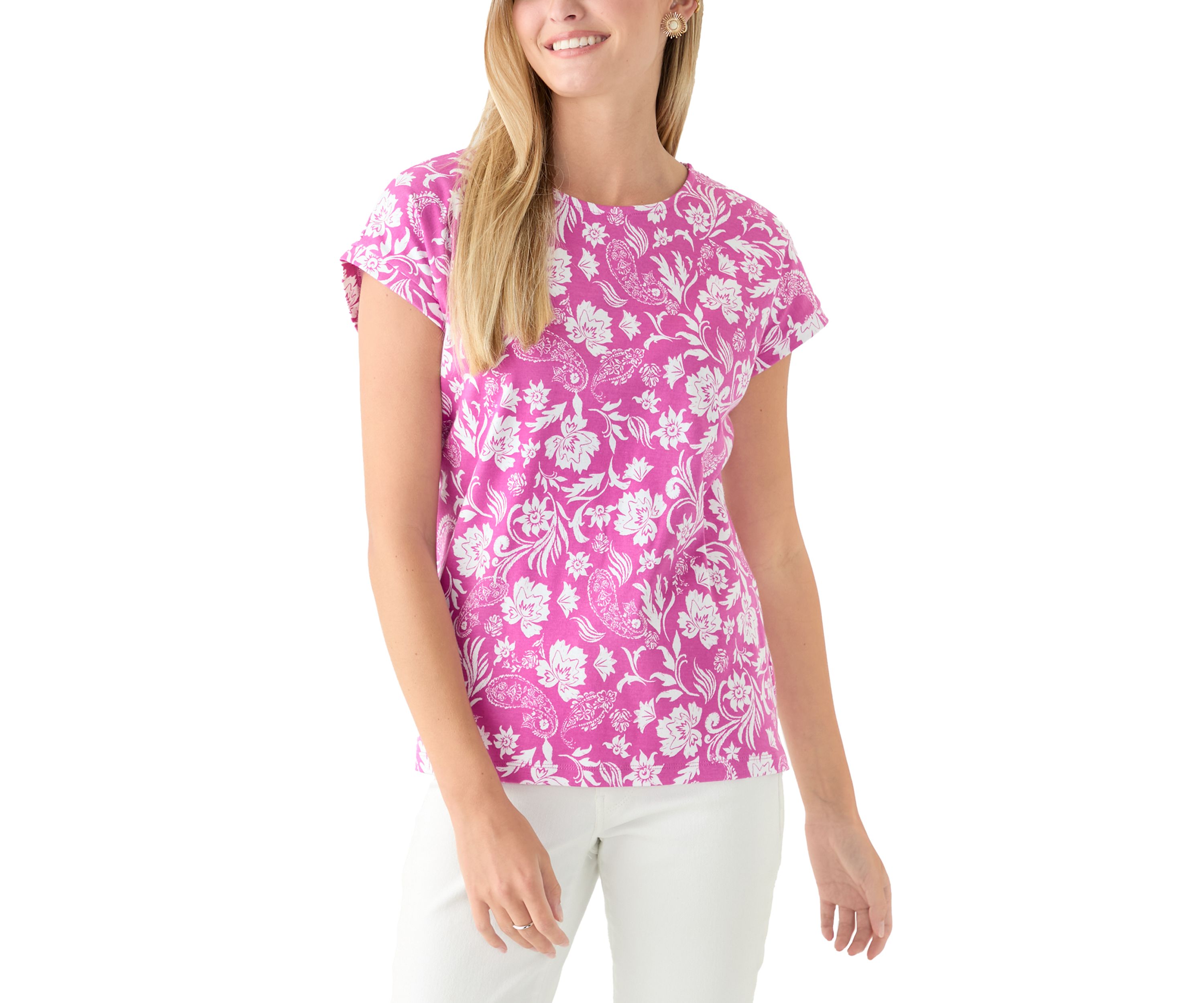  Short Drop Shoulder Floral Cotton T-Shirt 