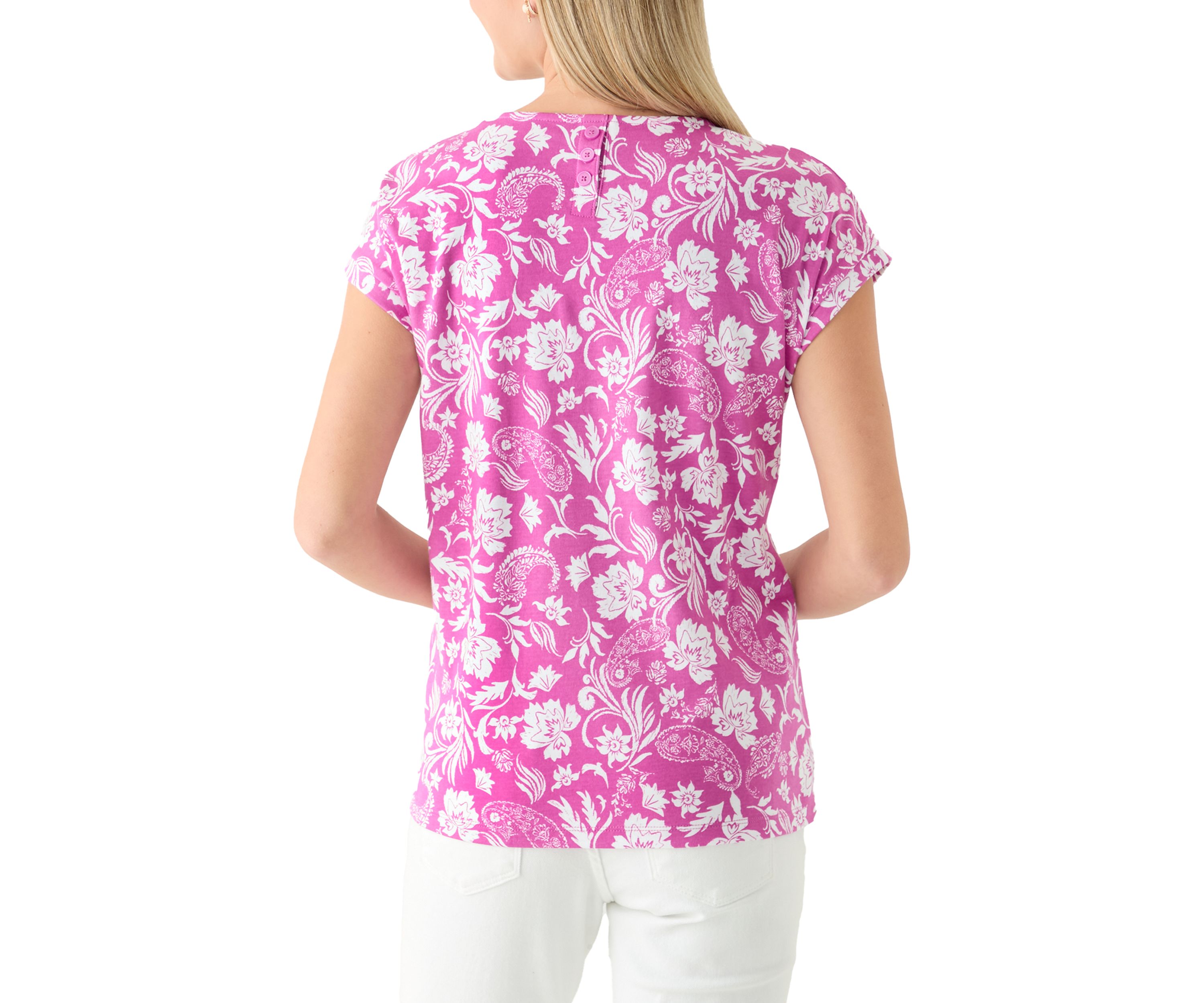  Short Drop Shoulder Floral Cotton T-Shirt 