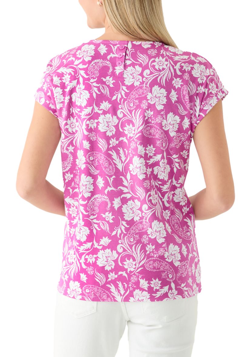  Short Drop Shoulder Floral Cotton T-Shirt 