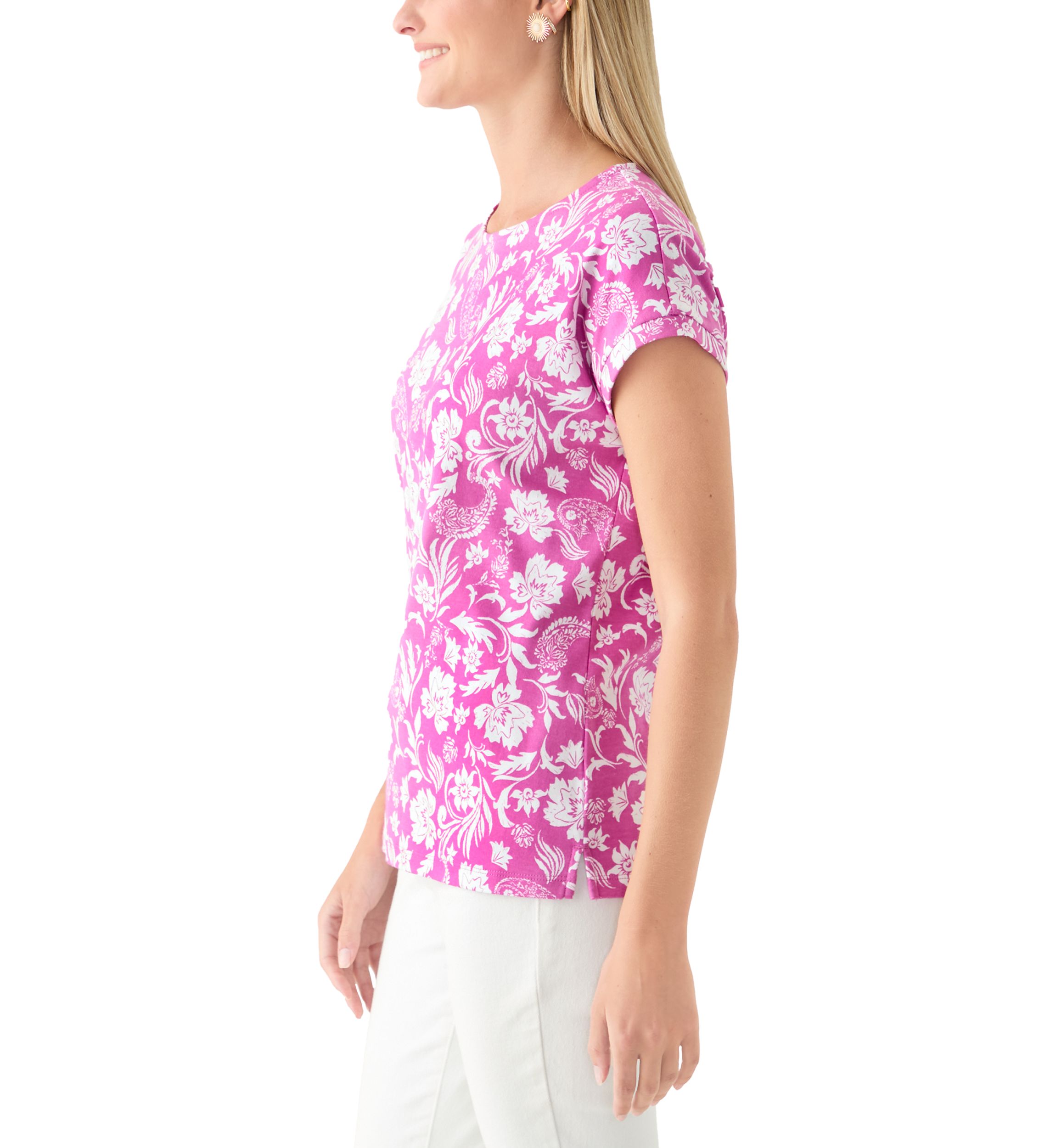  Short Drop Shoulder Floral Cotton T-Shirt 
