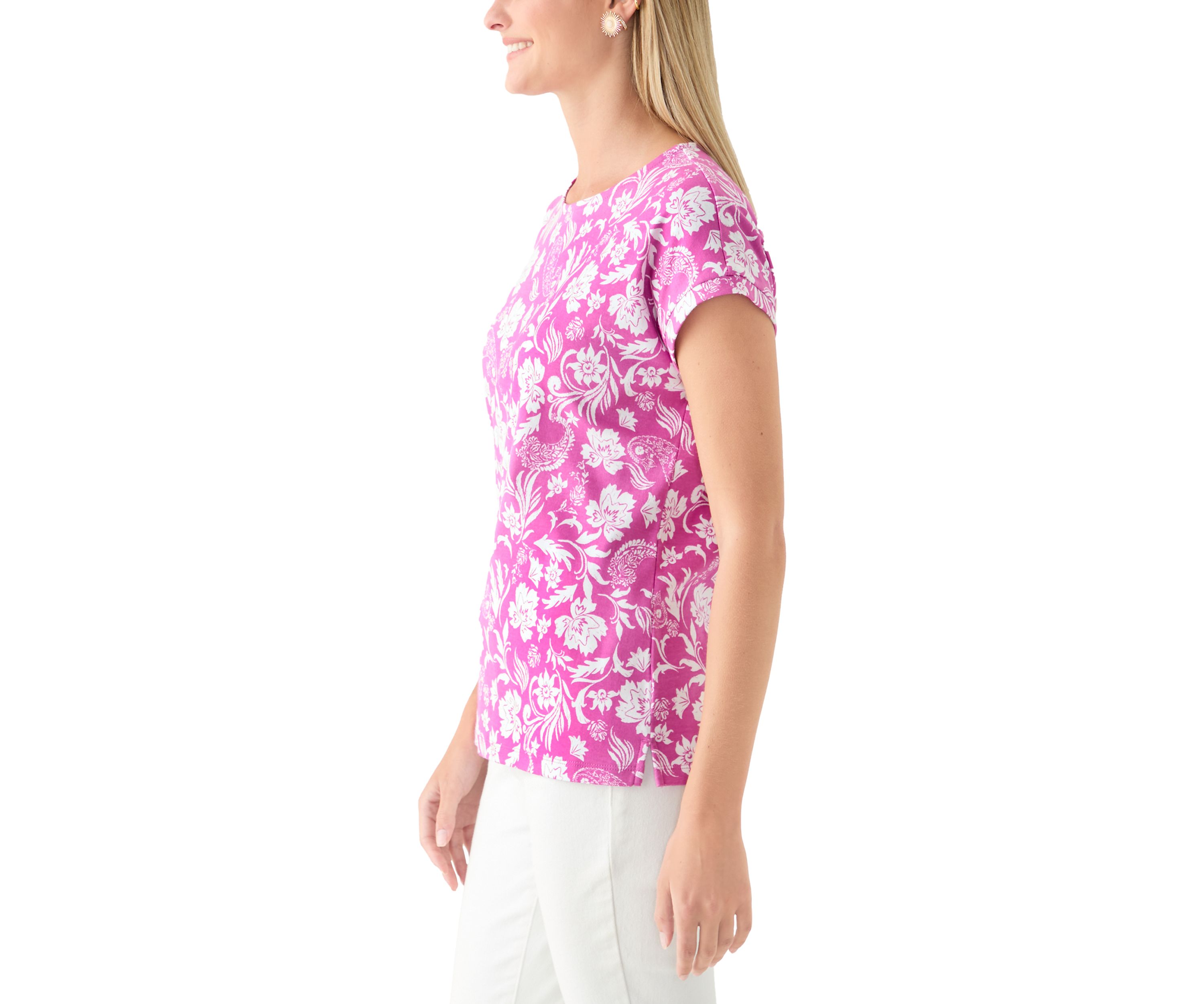  Short Drop Shoulder Floral Cotton T-Shirt 