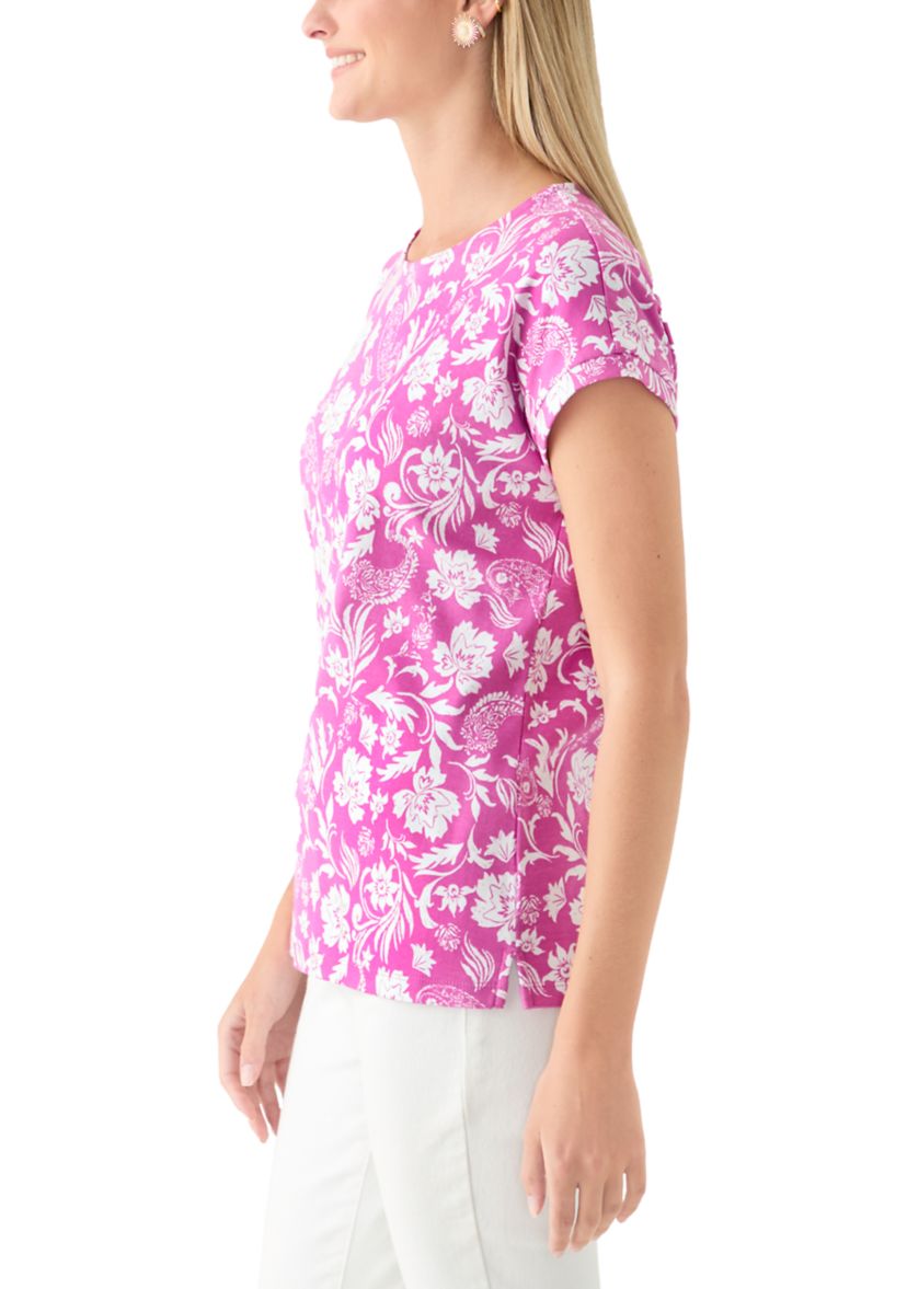  Short Drop Shoulder Floral Cotton T-Shirt 