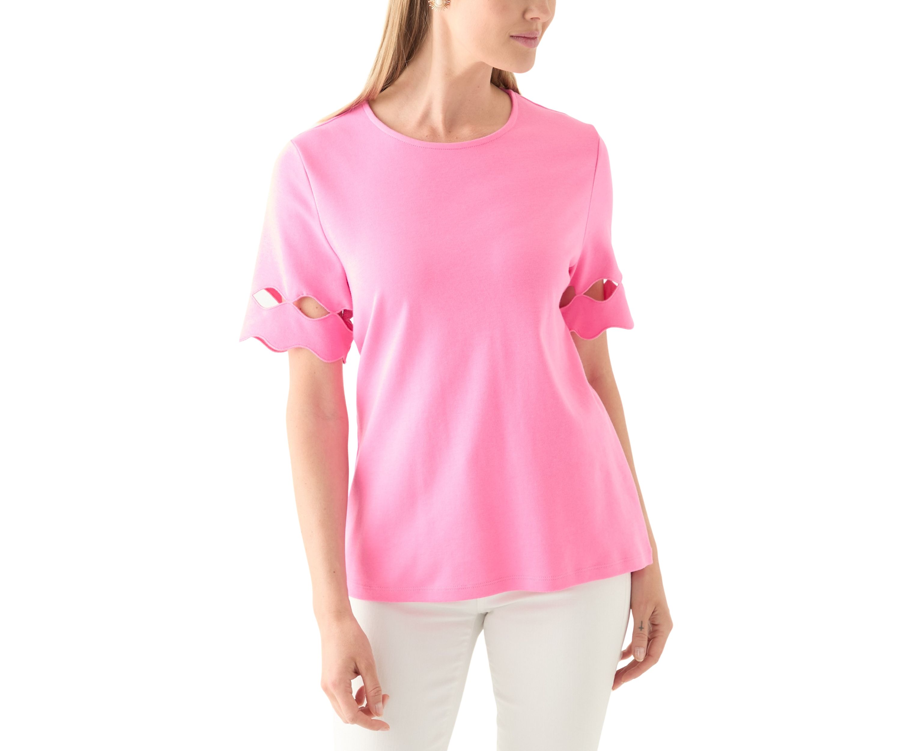 Petite Elbow Cutout Sleeve Cotton T-Shirt 