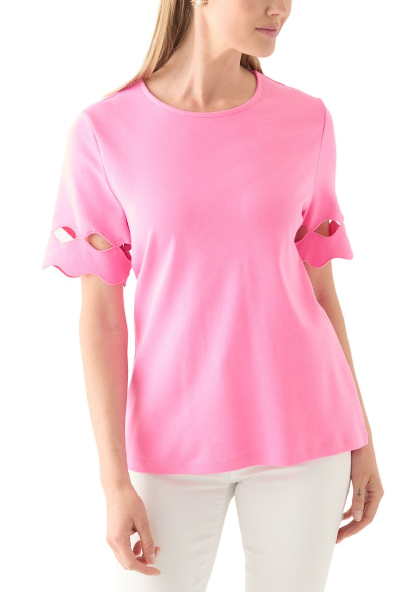 Petite Elbow Cutout Sleeve Cotton T-Shirt 