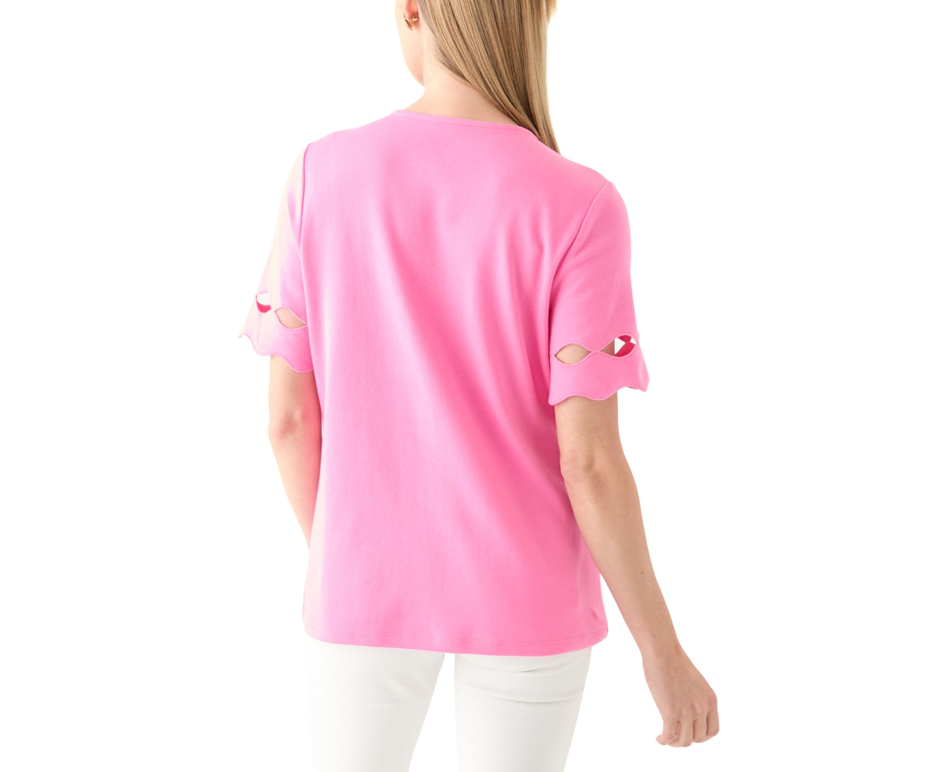Petite Elbow Cutout Sleeve Cotton T-Shirt 