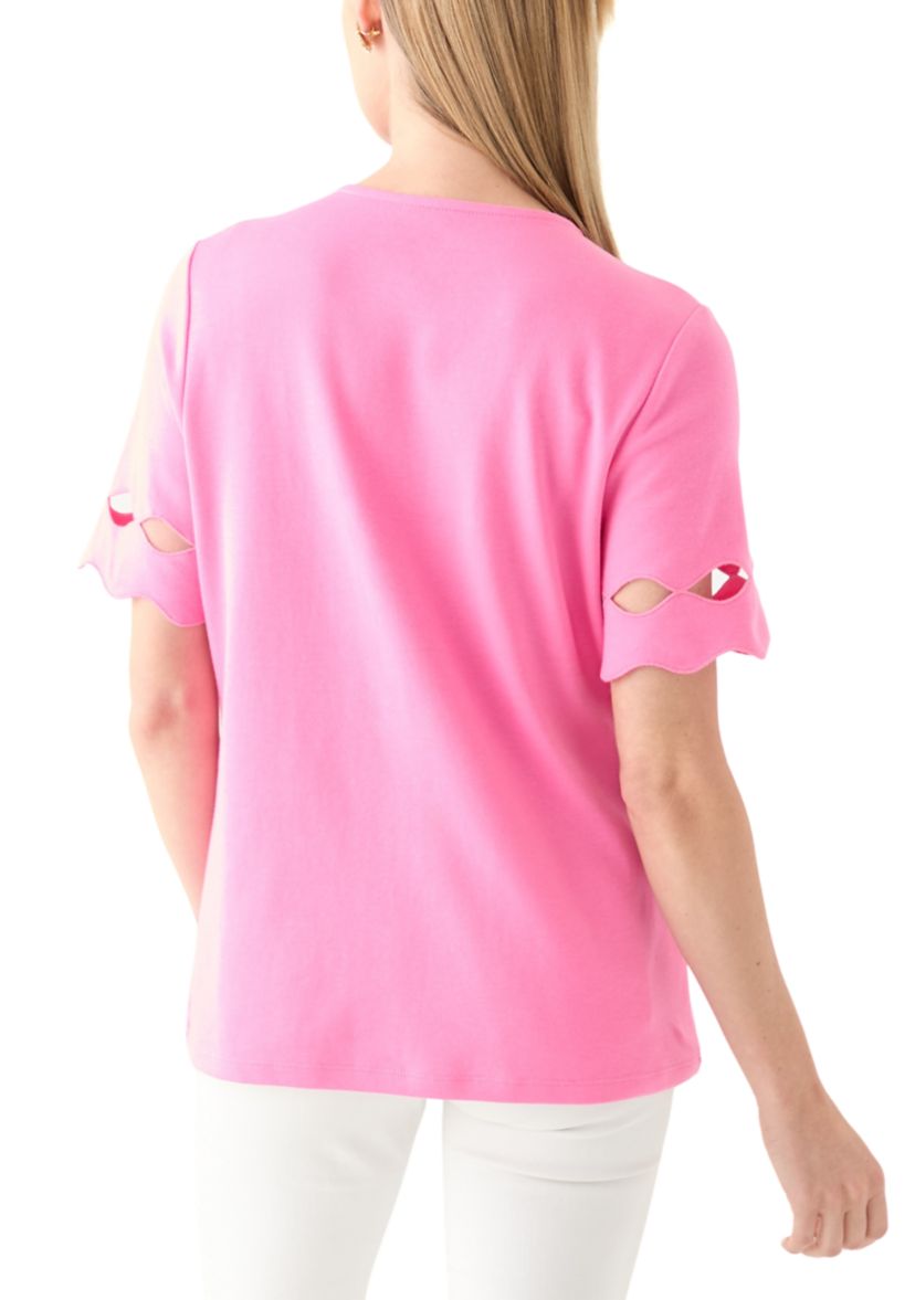 Petite Elbow Cutout Sleeve Cotton T-Shirt 