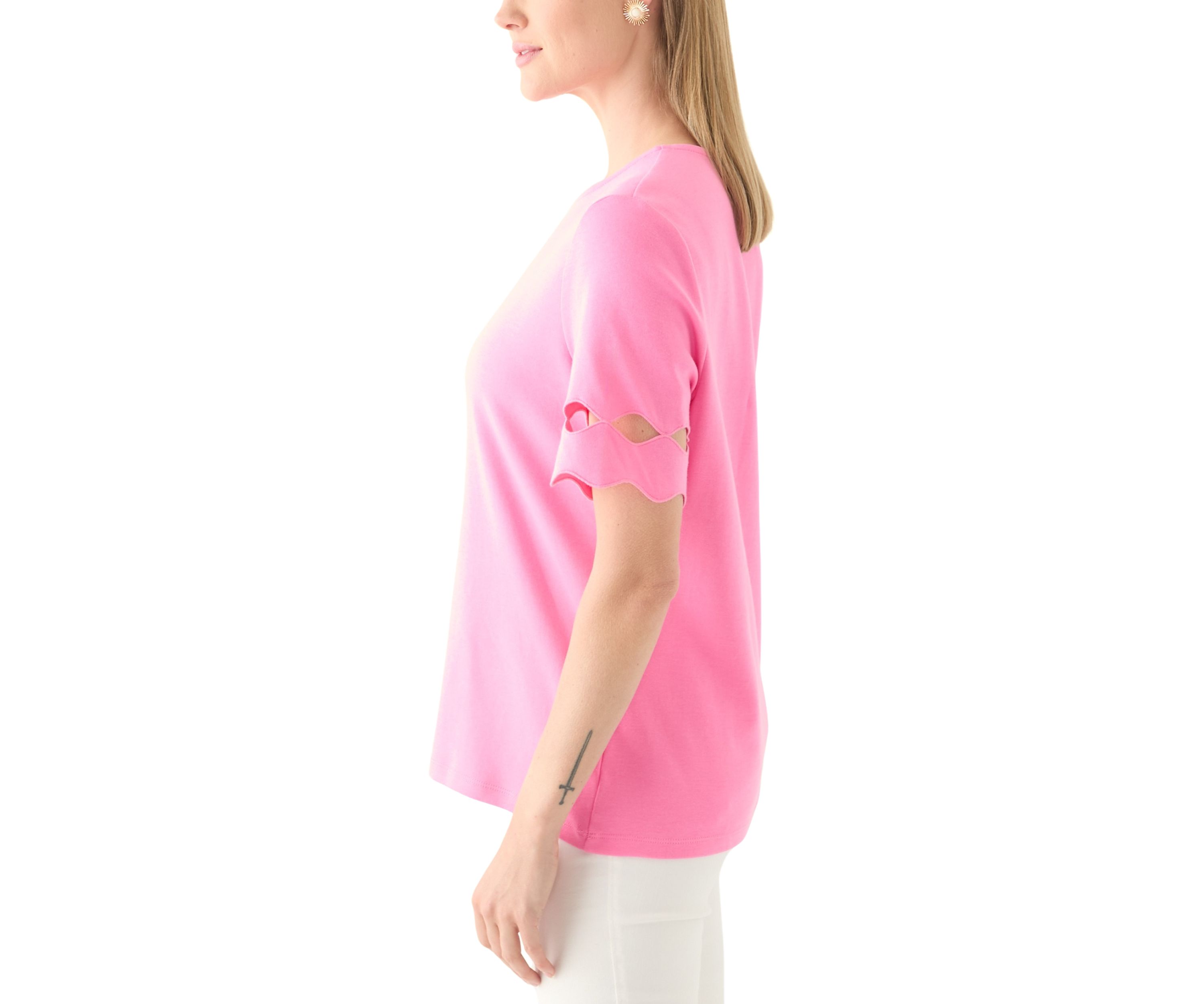 Petite Elbow Cutout Sleeve Cotton T-Shirt 