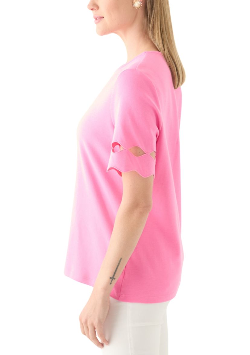 Petite Elbow Cutout Sleeve Cotton T-Shirt 