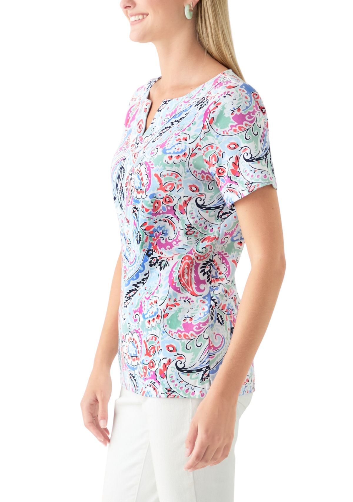 Petite Crochet Trim Printed T-Shirt 