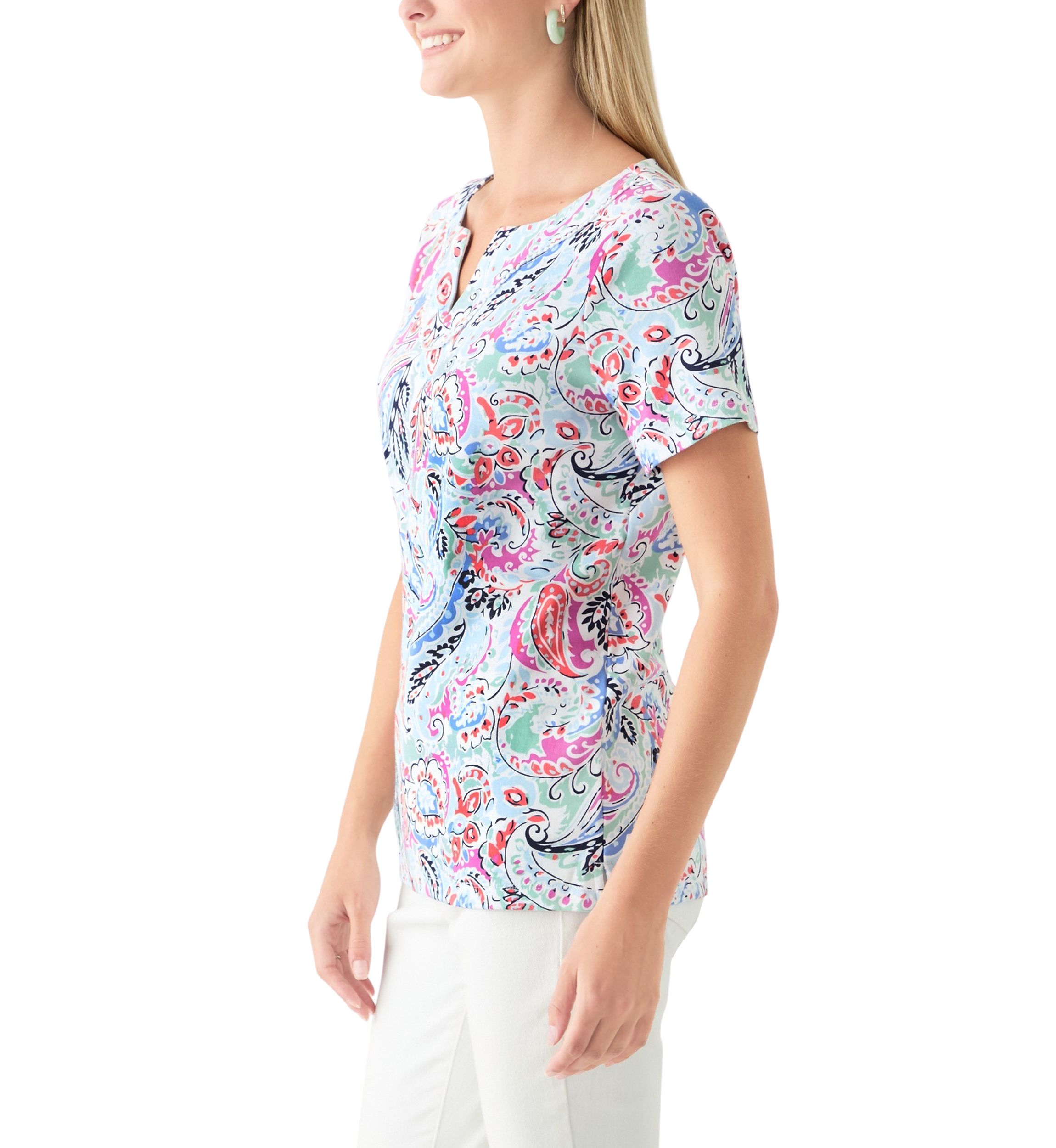 Petite Crochet Trim Printed T-Shirt 
