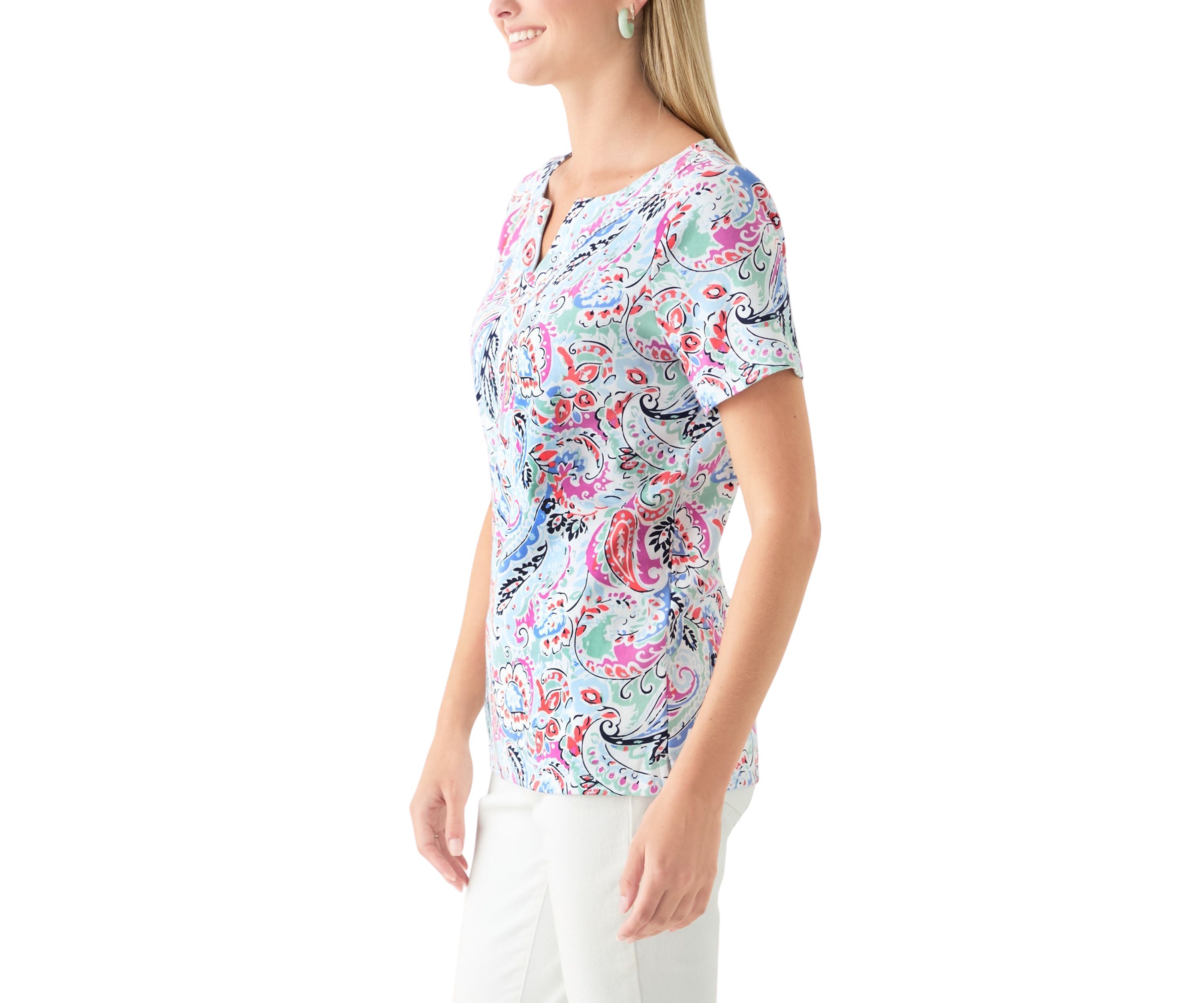 Petite Crochet Trim Printed T-Shirt 