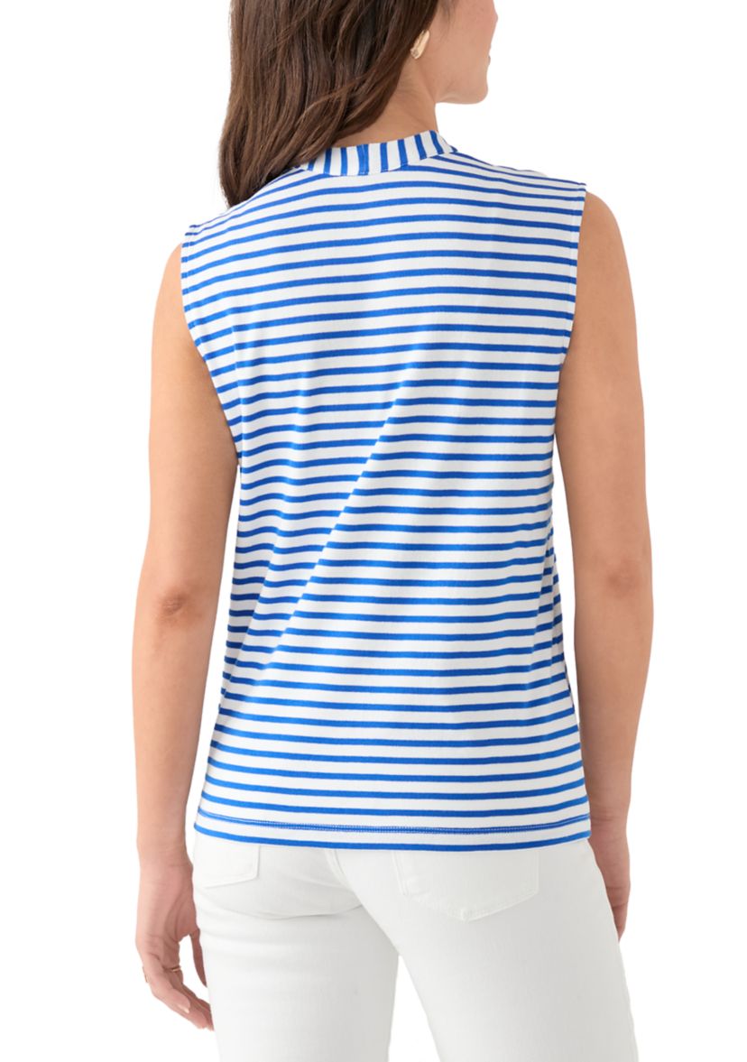 Petite V-Neck Sleeveless Yarn Dyed Top