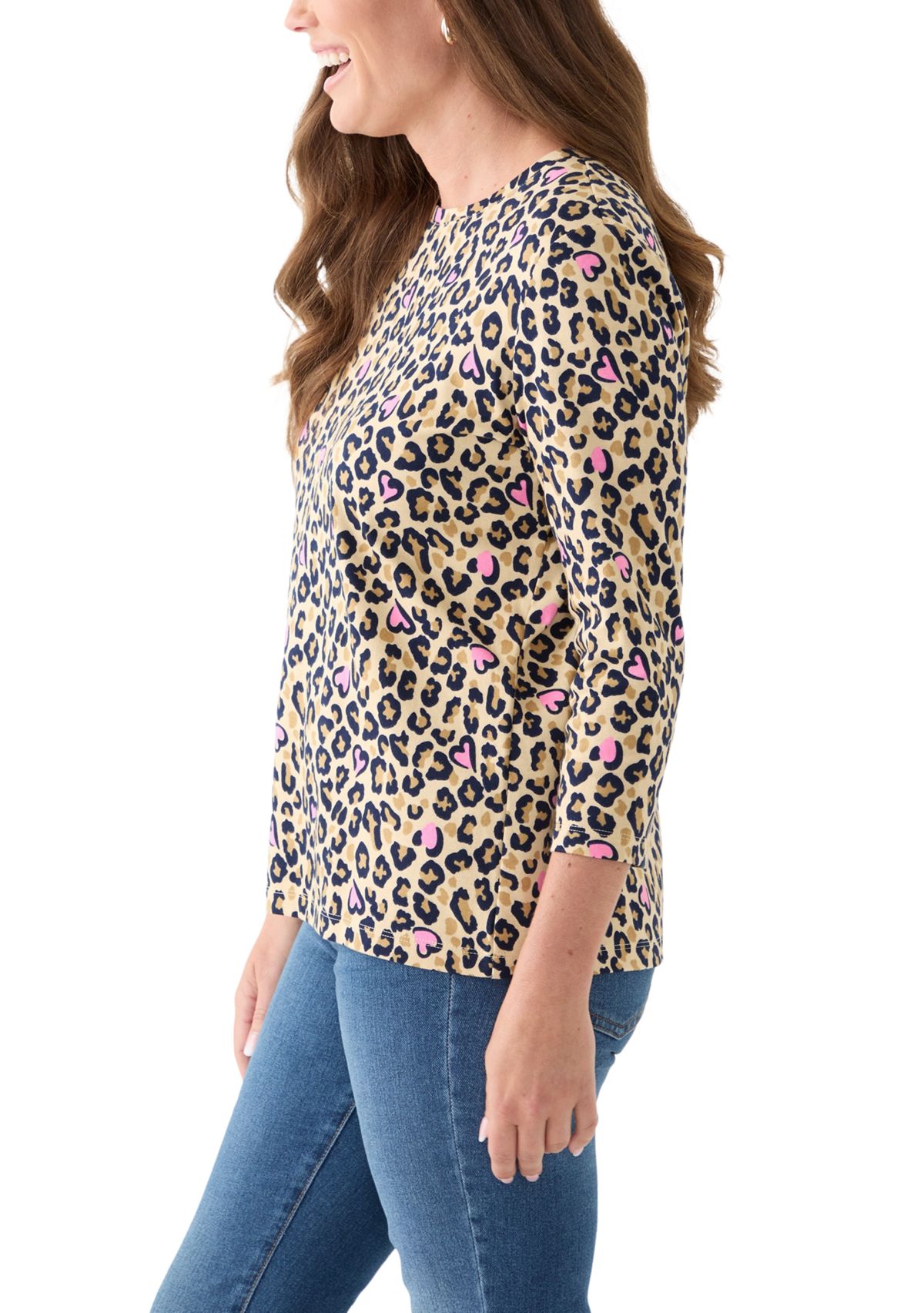 Petite Three-Quarter Sleeve Printed Top