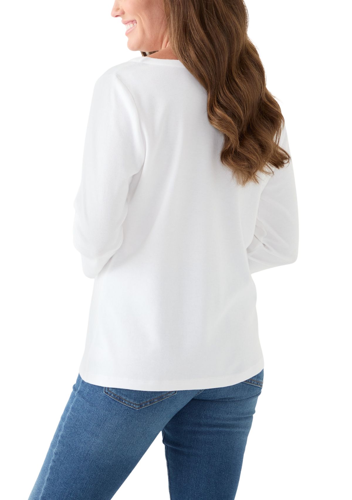 Petite Three-Quarter Split Neck T-Shirt