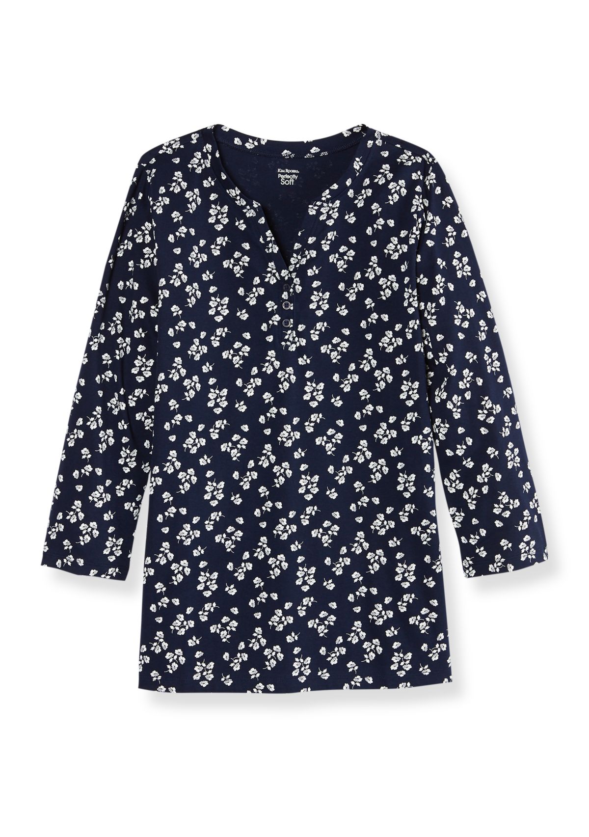 Womens 3/4 Sleeve Henley Neck Top