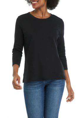 Kim Rogers Women's 3/4 Sleeve Slub T-Shirt, Black, Small