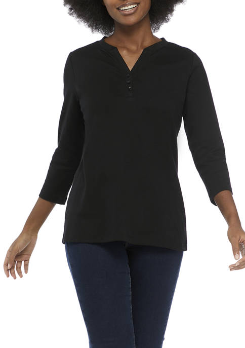 Kim Rogers® Womens Perfectly Soft 3/4 Sleeve Henley