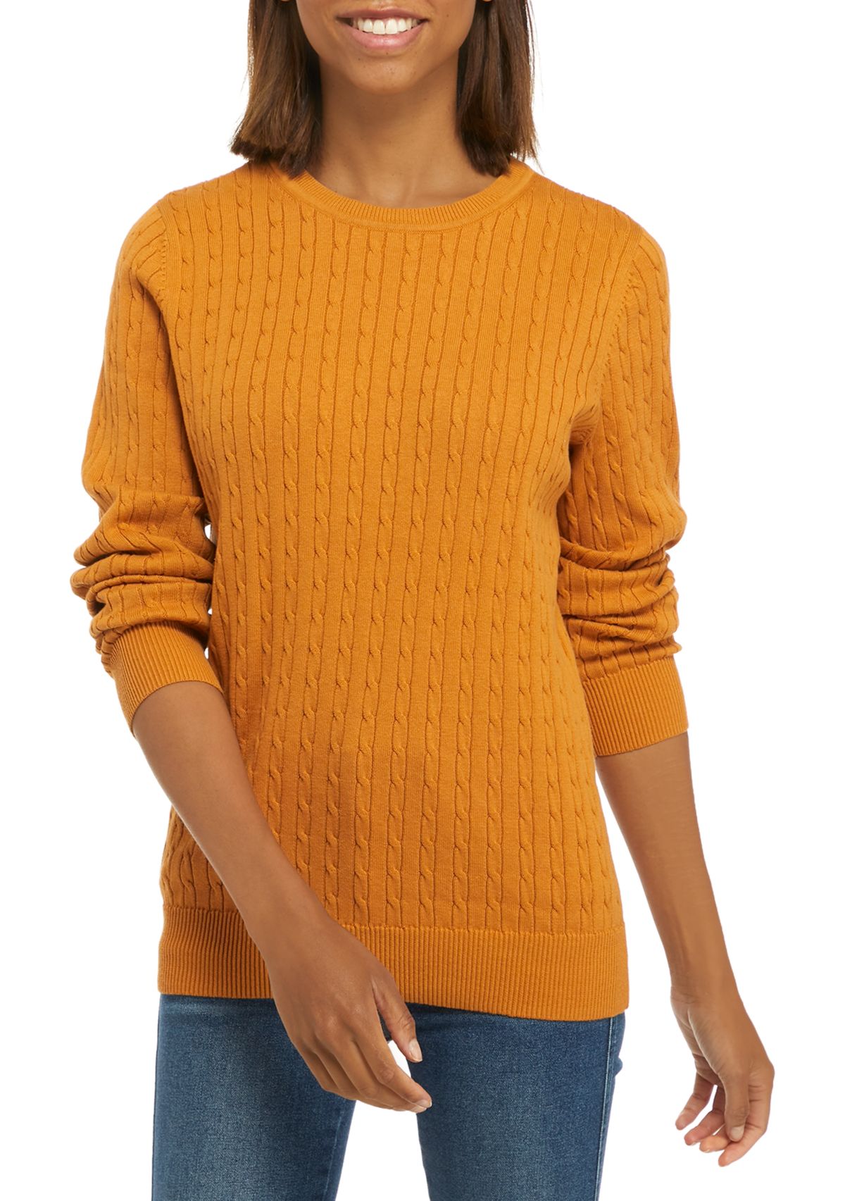 Womens Long Sleeve Cable Knit Sweater 