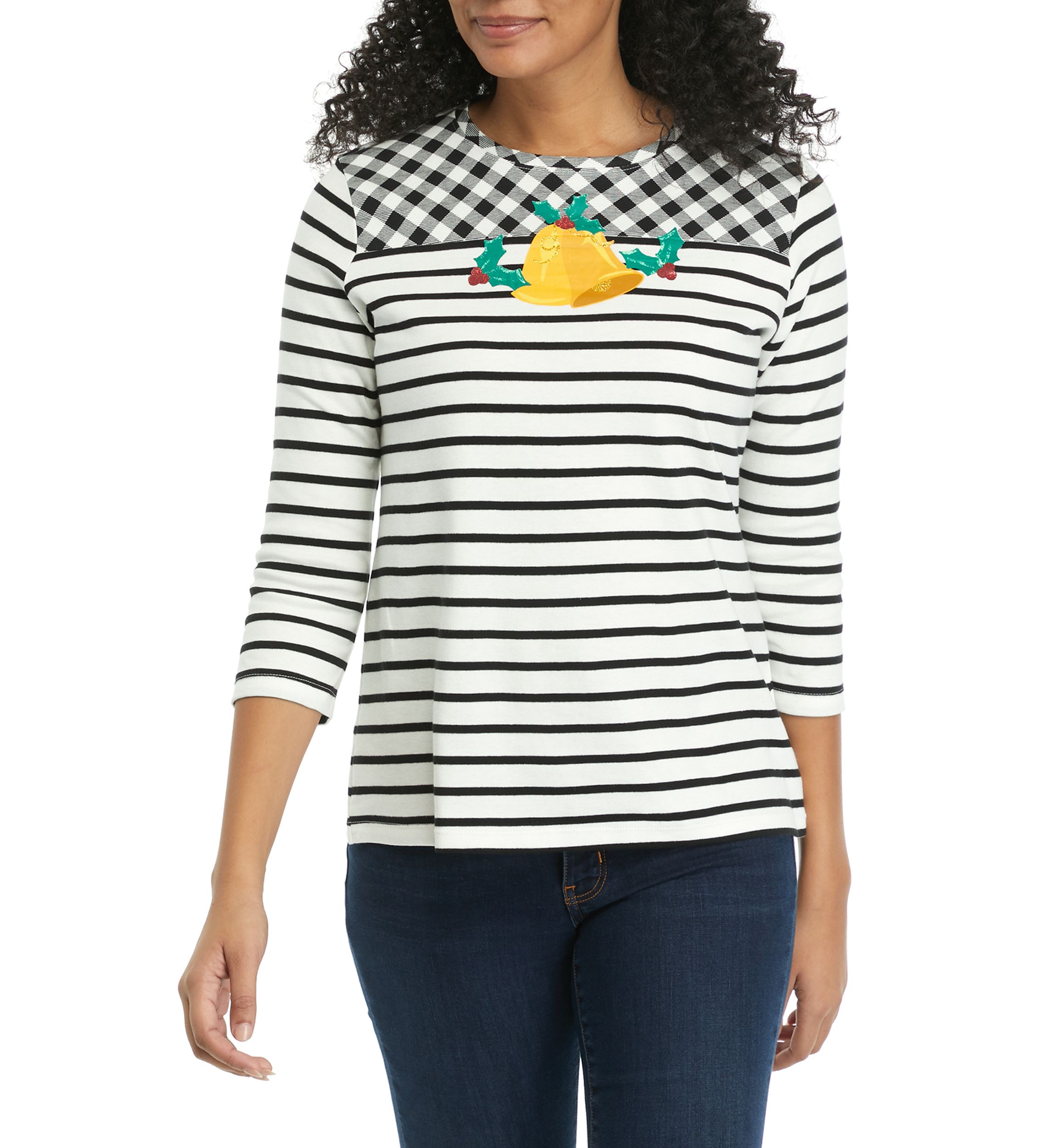 Womens 3/4 Sleeve Color Block Printed T-Shirt 