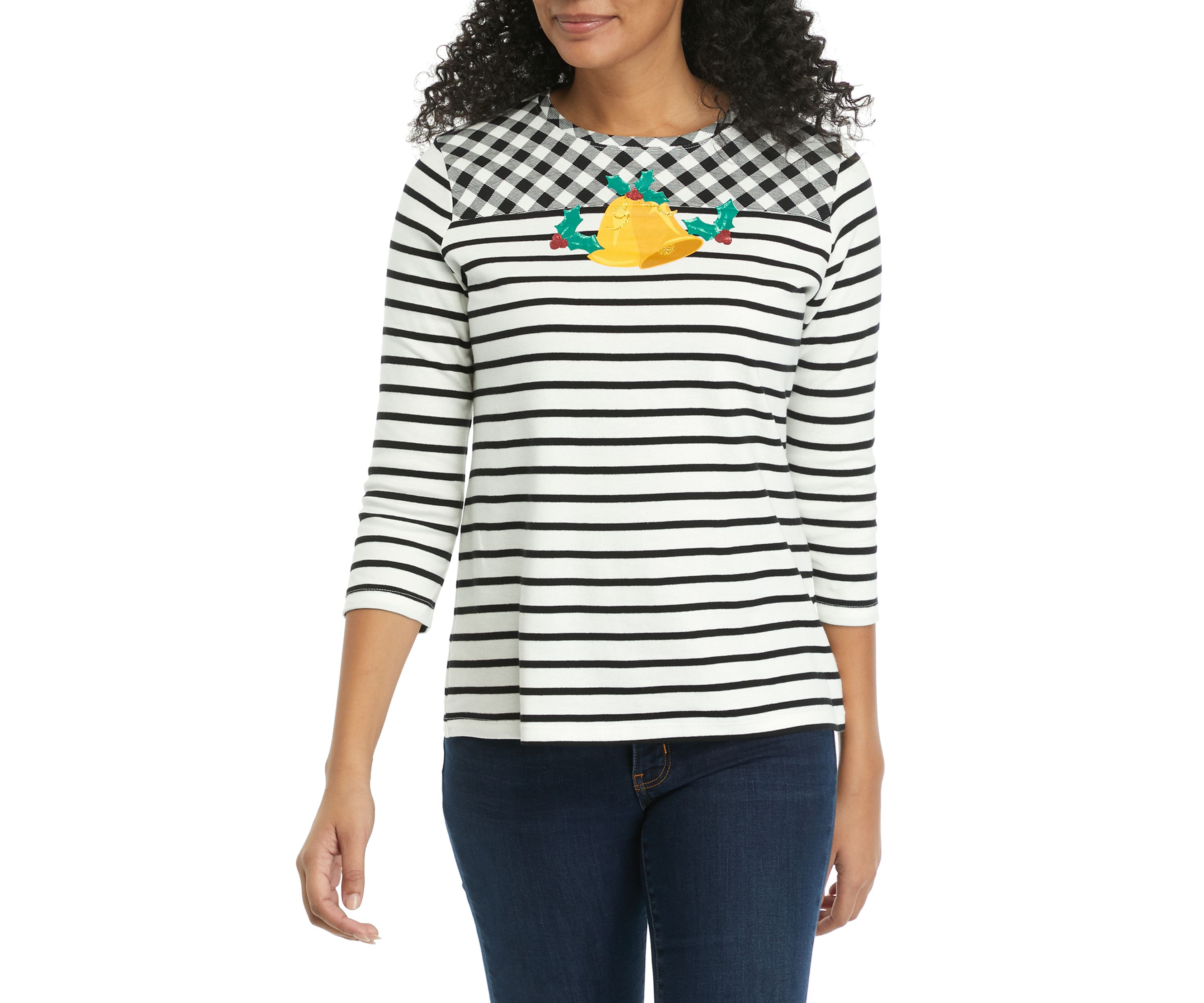 Womens 3/4 Sleeve Color Block Printed T-Shirt 