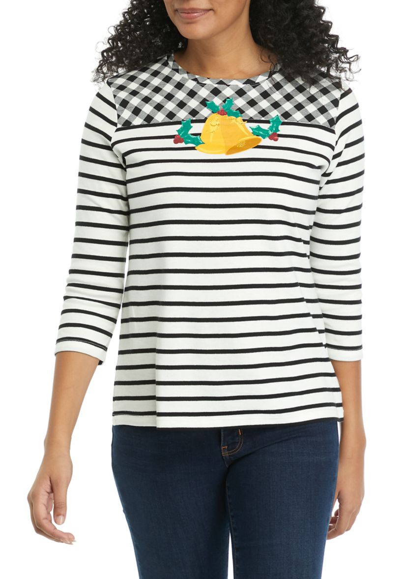 Womens 3/4 Sleeve Color Block Printed T-Shirt 