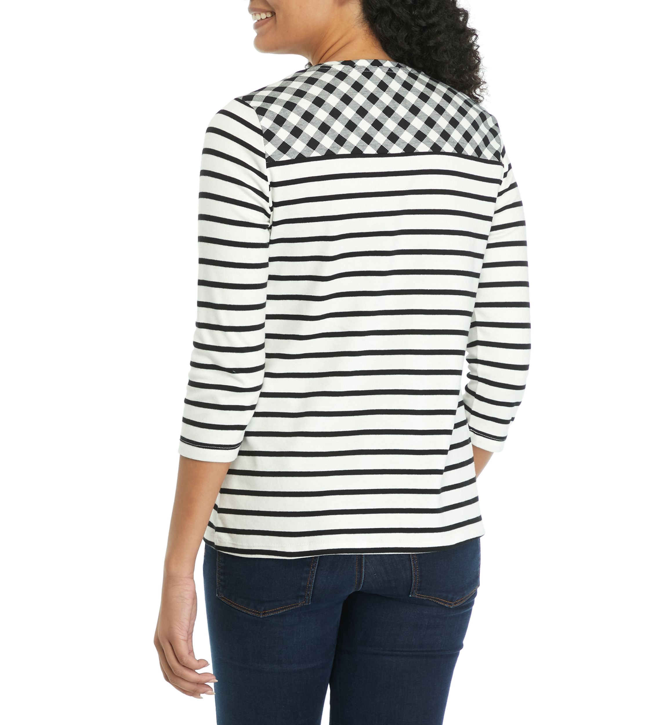 Womens 3/4 Sleeve Color Block Printed T-Shirt 