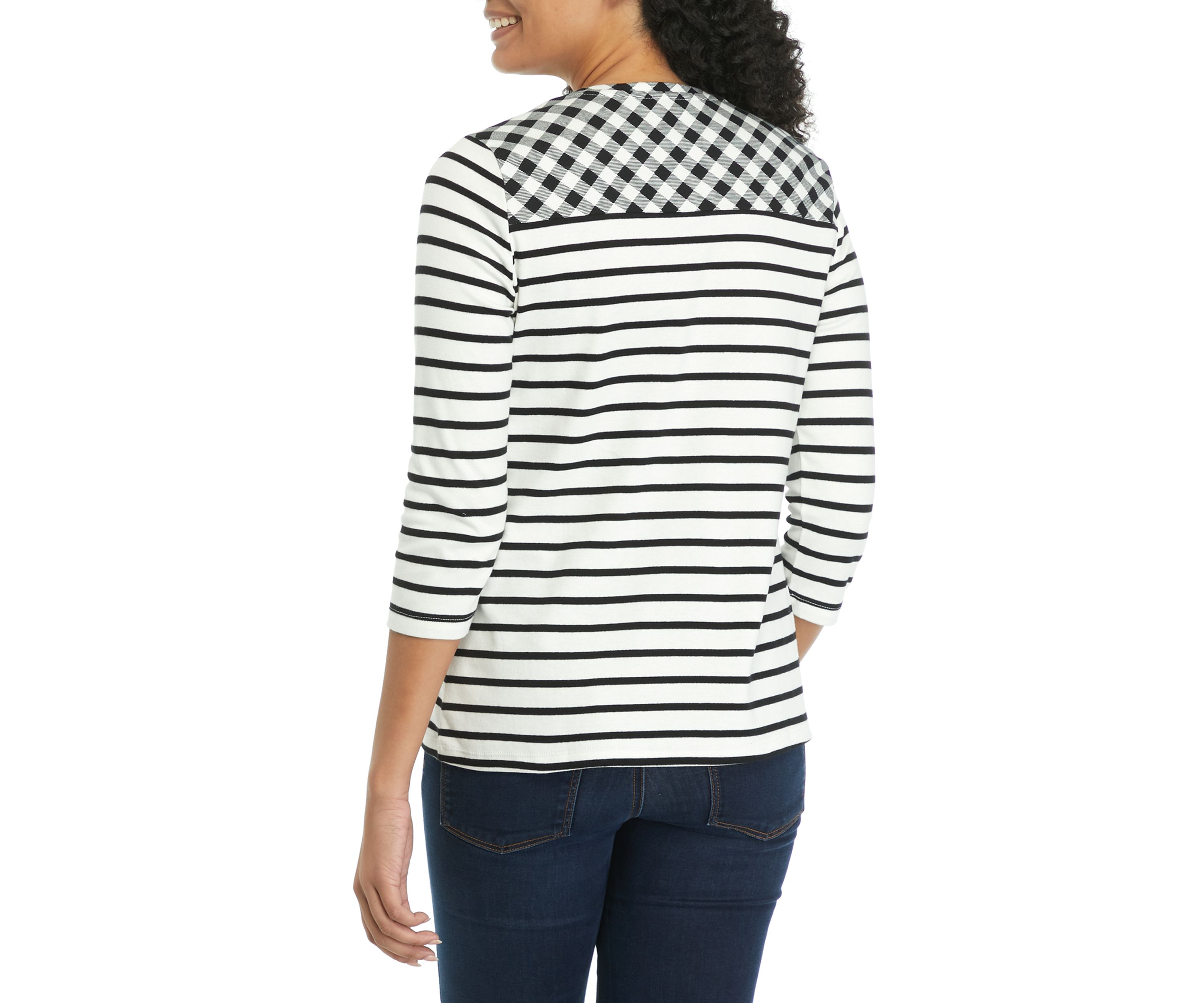 Womens 3/4 Sleeve Color Block Printed T-Shirt 