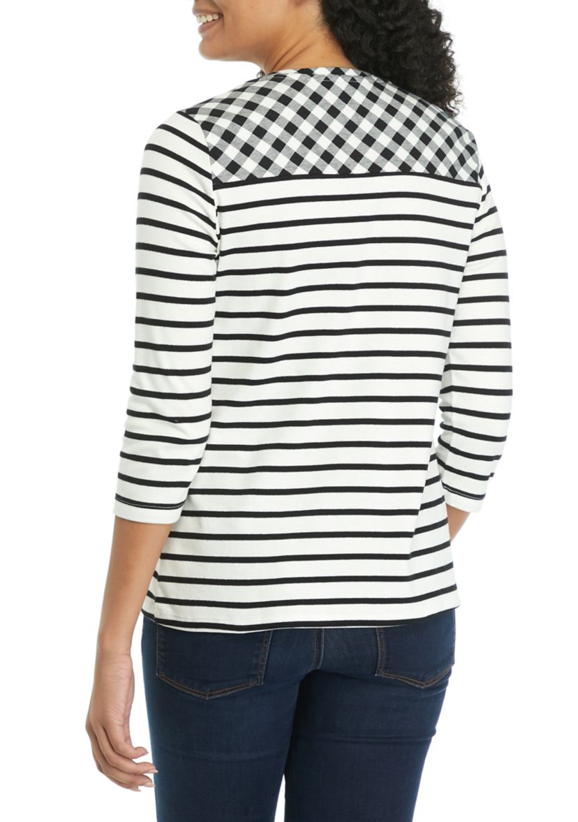 Womens 3/4 Sleeve Color Block Printed T-Shirt 