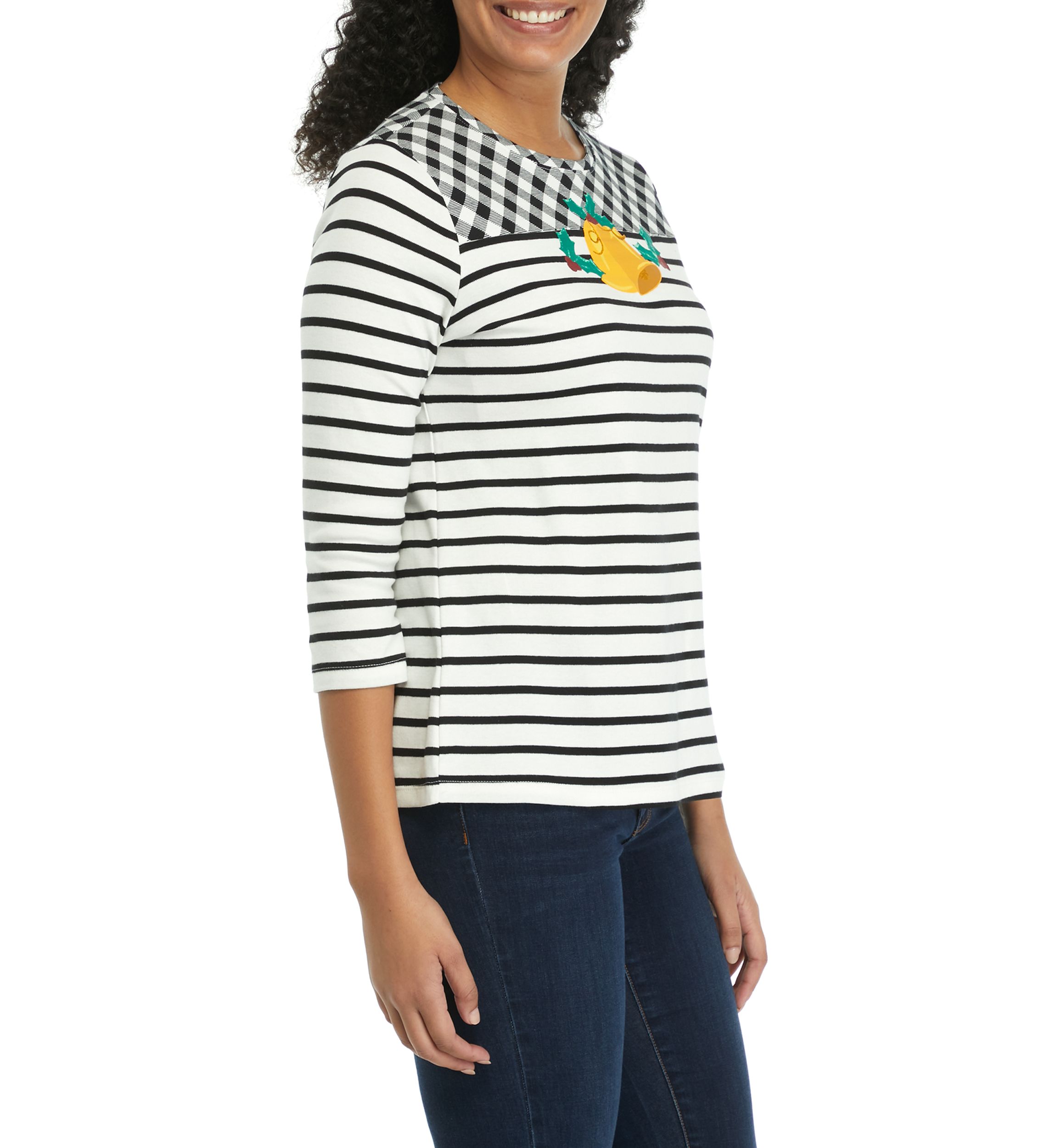Womens 3/4 Sleeve Color Block Printed T-Shirt 