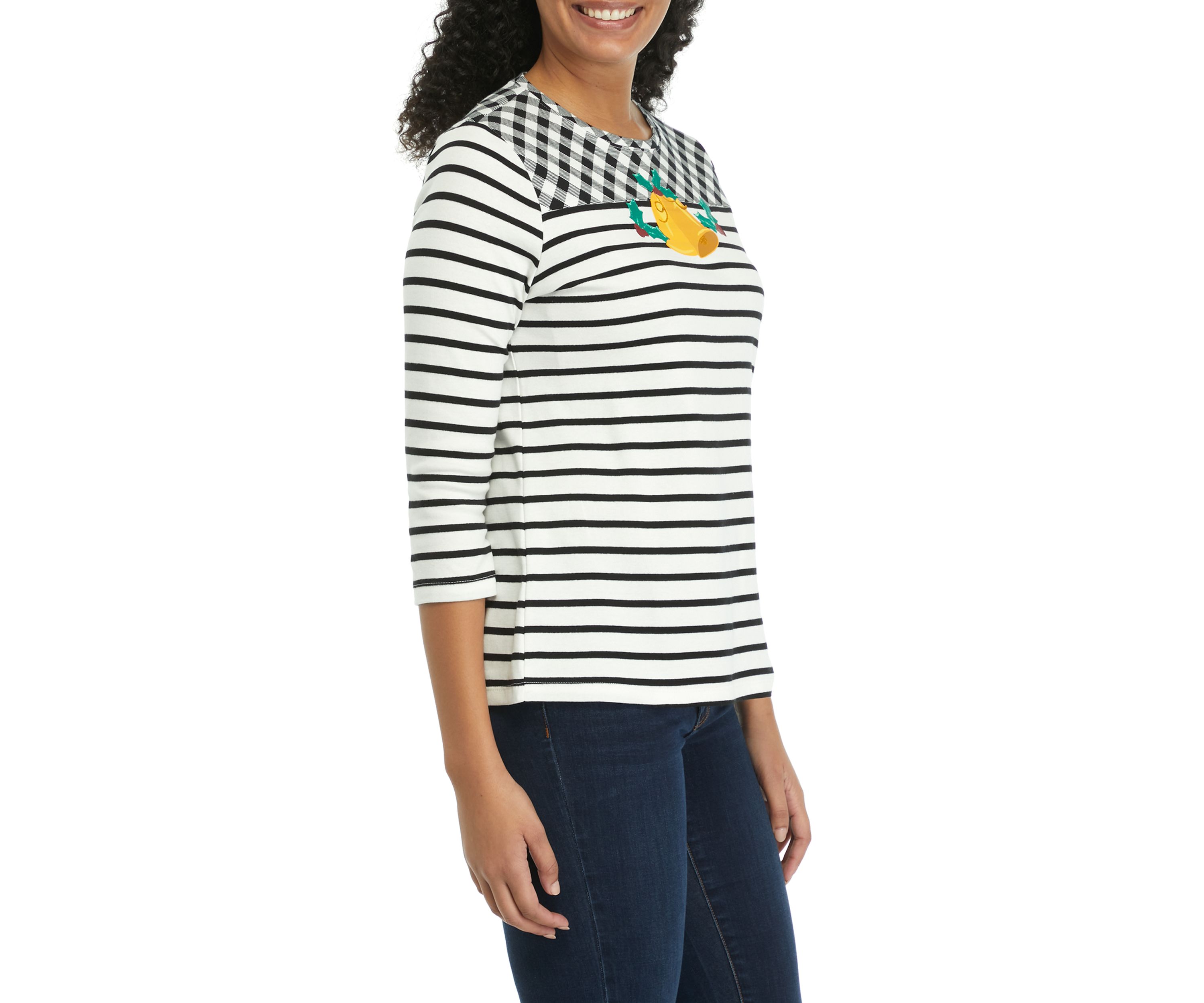 Womens 3/4 Sleeve Color Block Printed T-Shirt 