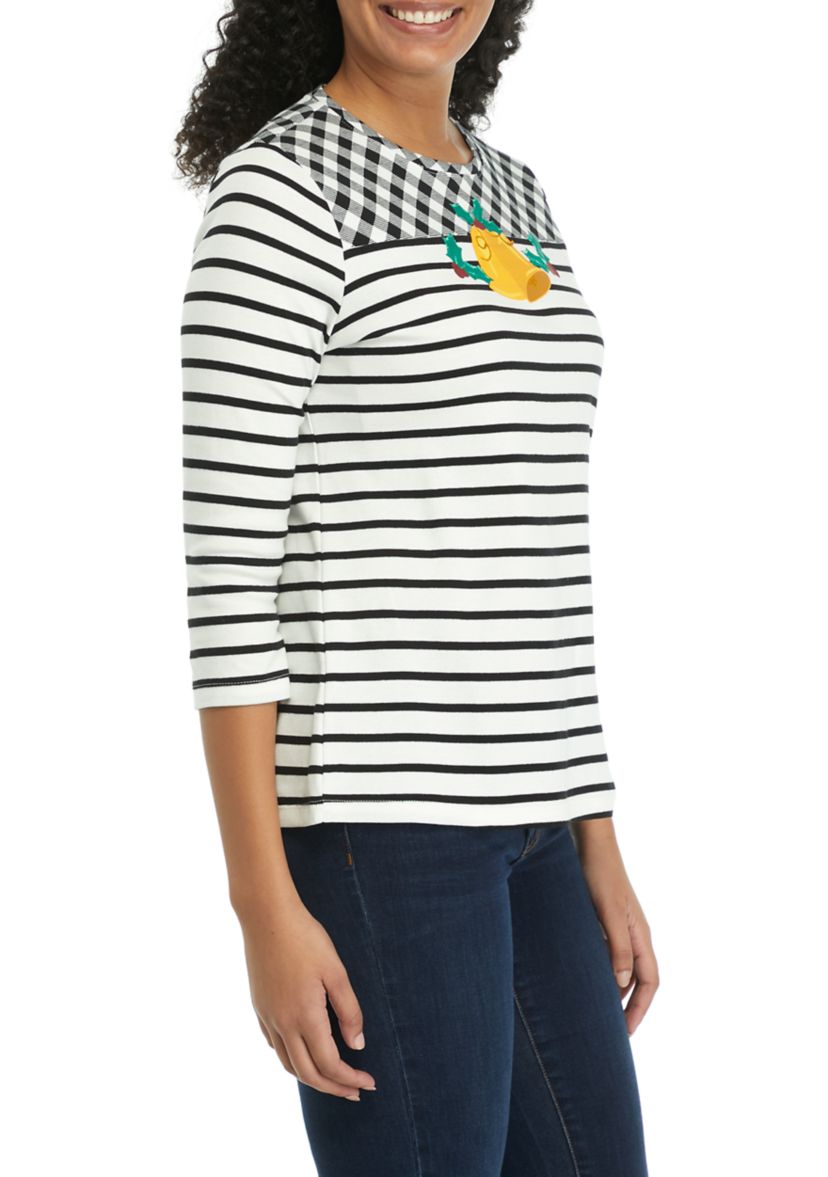 Womens 3/4 Sleeve Color Block Printed T-Shirt 