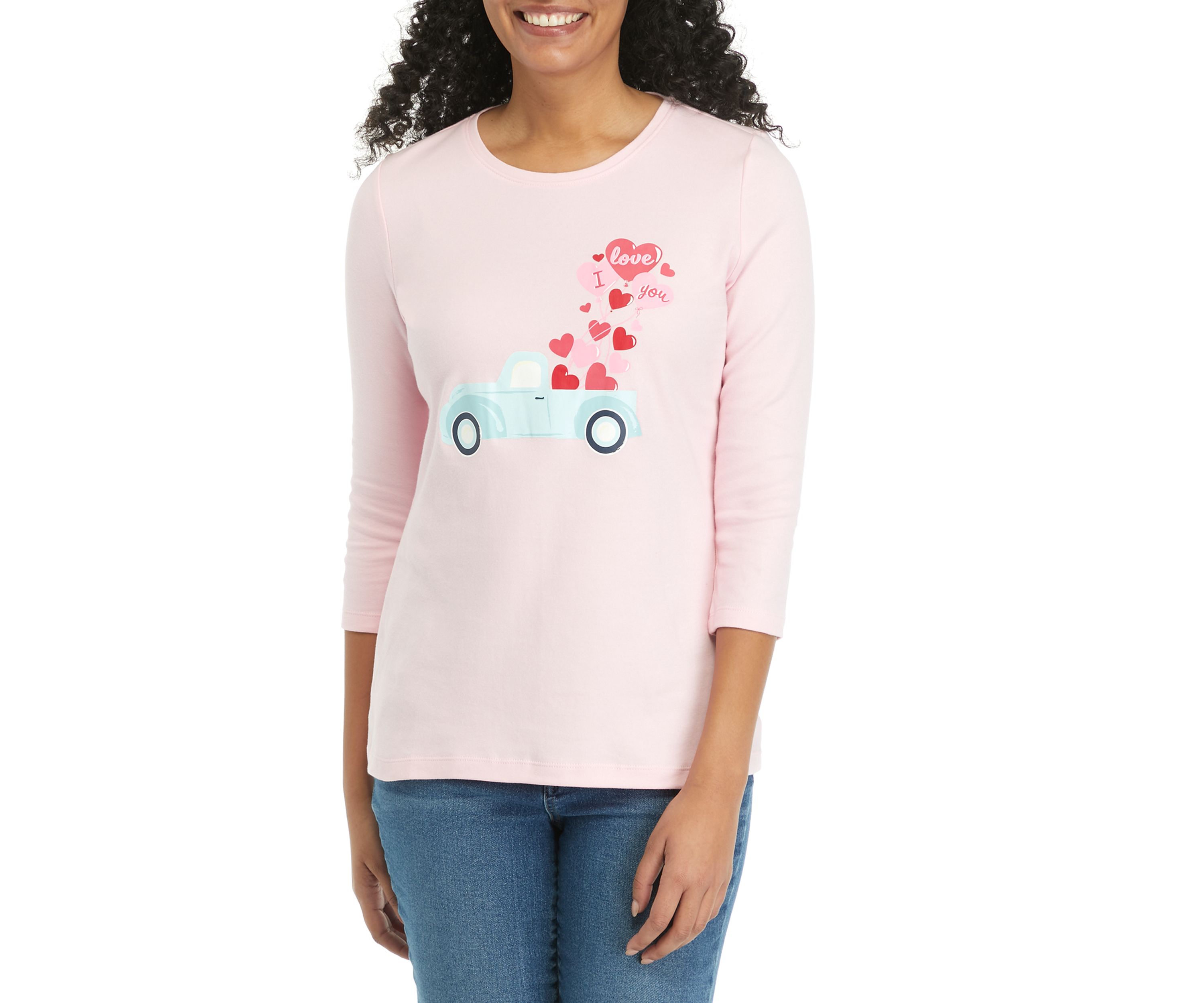 Womens Perfectly Soft 3/4 Sleeve Graphic T-Shirt 