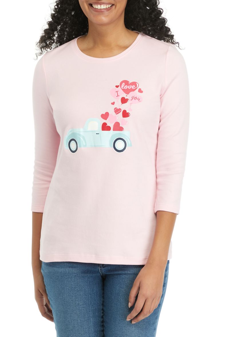 Womens Perfectly Soft 3/4 Sleeve Graphic T-Shirt 