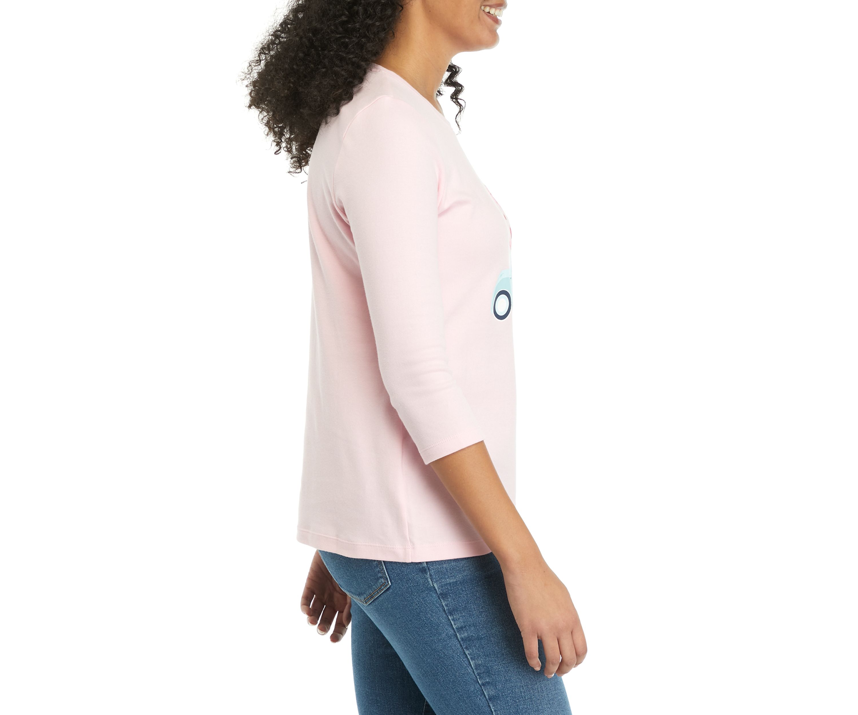 Womens Perfectly Soft 3/4 Sleeve Graphic T-Shirt 