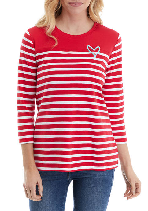Kim Rogers® Womens 3/4 Sleeve Stripe Top
