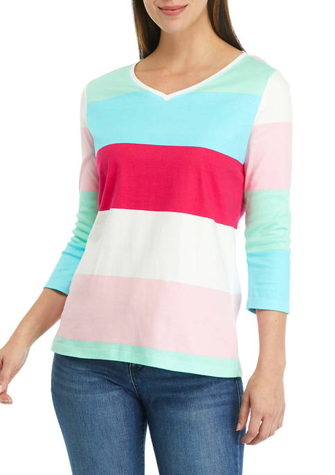 Kim Rogers® Womens 3/4 Sleeve V-Neck T-Shirt