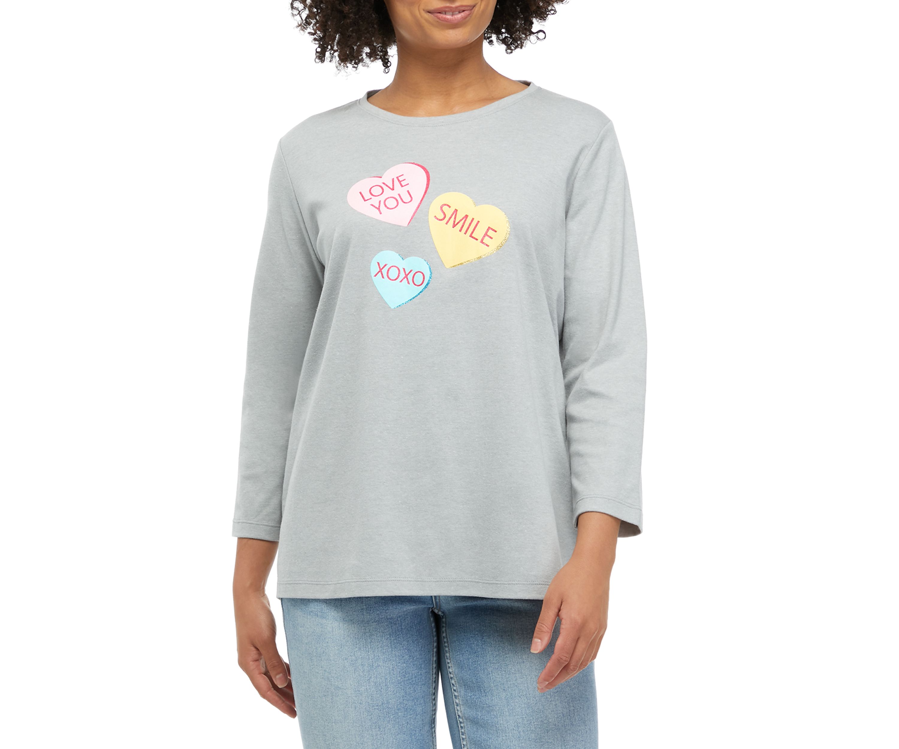 Womens Perfectly Soft 3/4 Sleeve Crew Neck Graphic T-Shirt