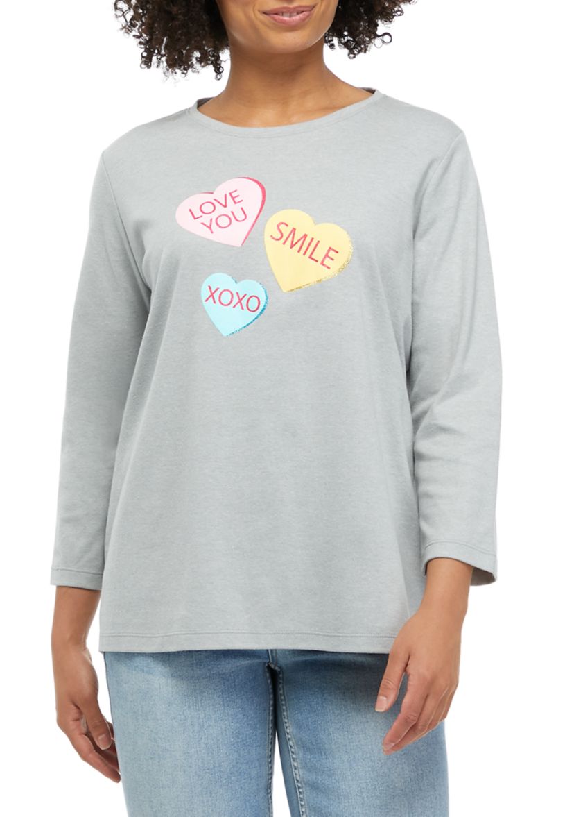 Womens Perfectly Soft 3/4 Sleeve Crew Neck Graphic T-Shirt