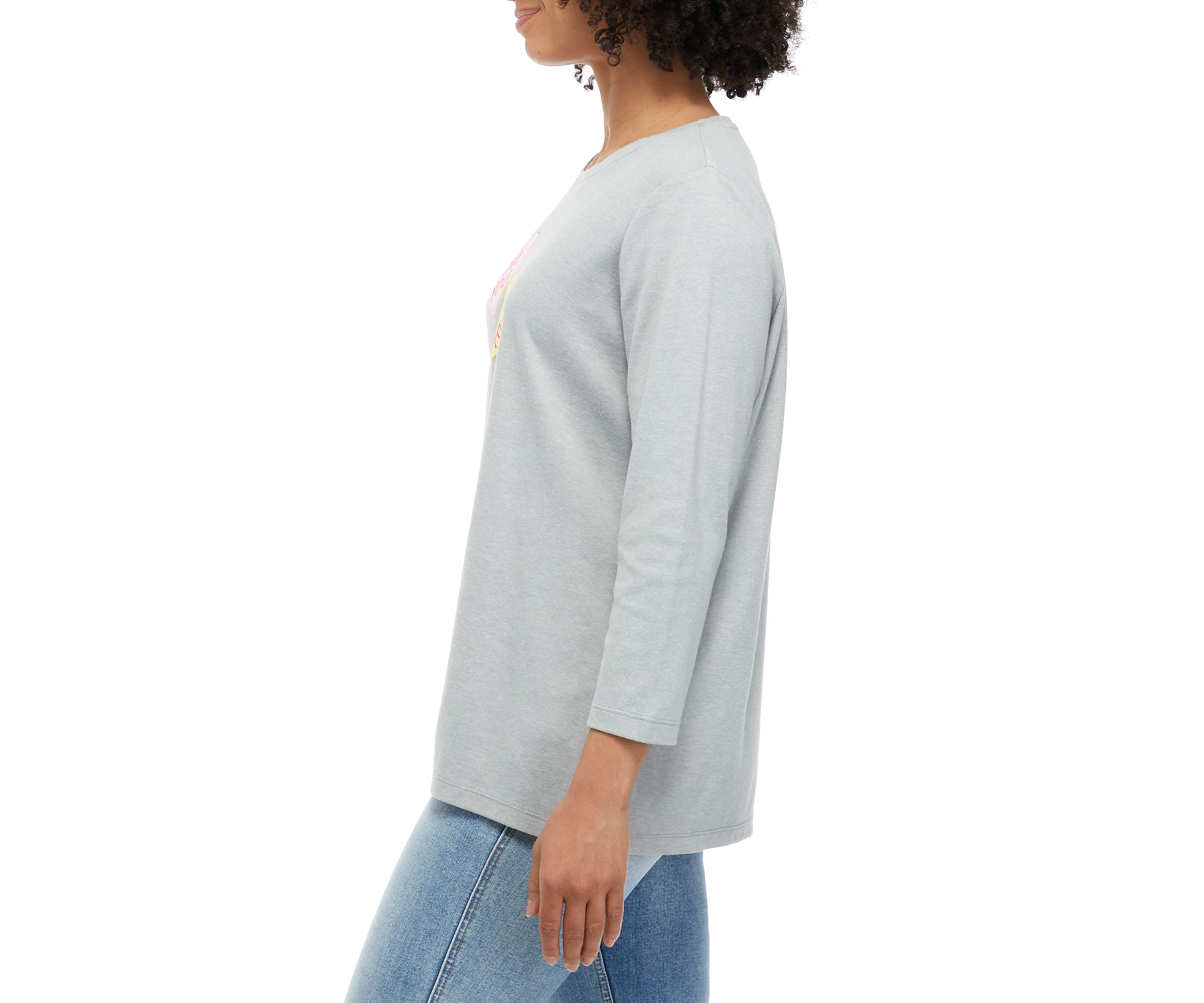Womens Perfectly Soft 3/4 Sleeve Crew Neck Graphic T-Shirt