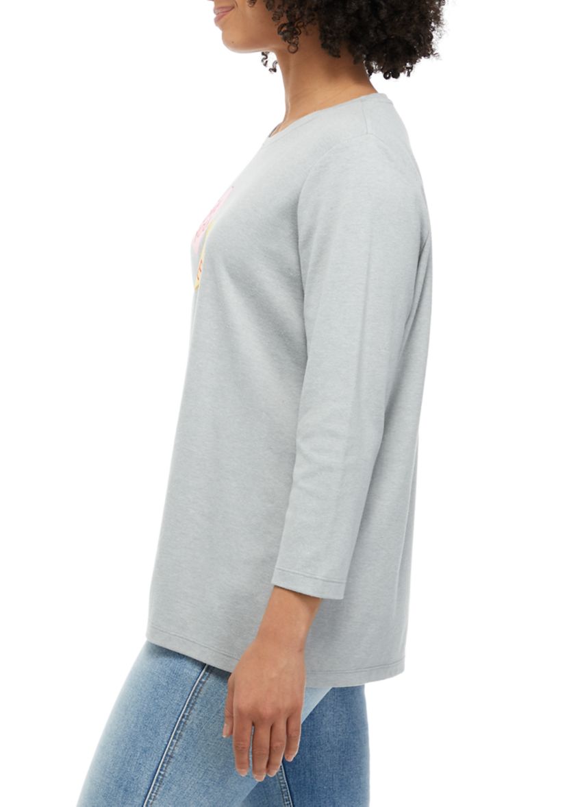 Womens Perfectly Soft 3/4 Sleeve Crew Neck Graphic T-Shirt
