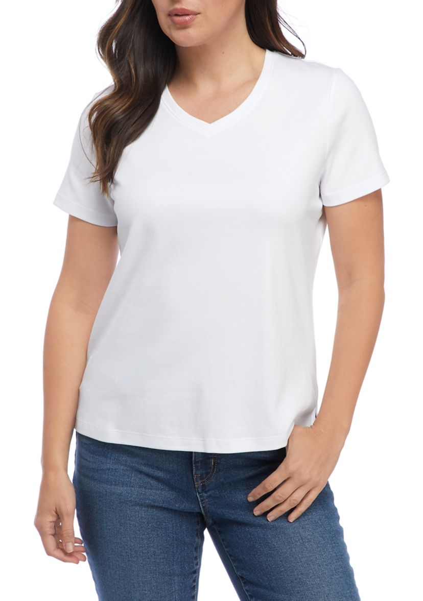 Womens Short Sleeve Solid V-Neck Top