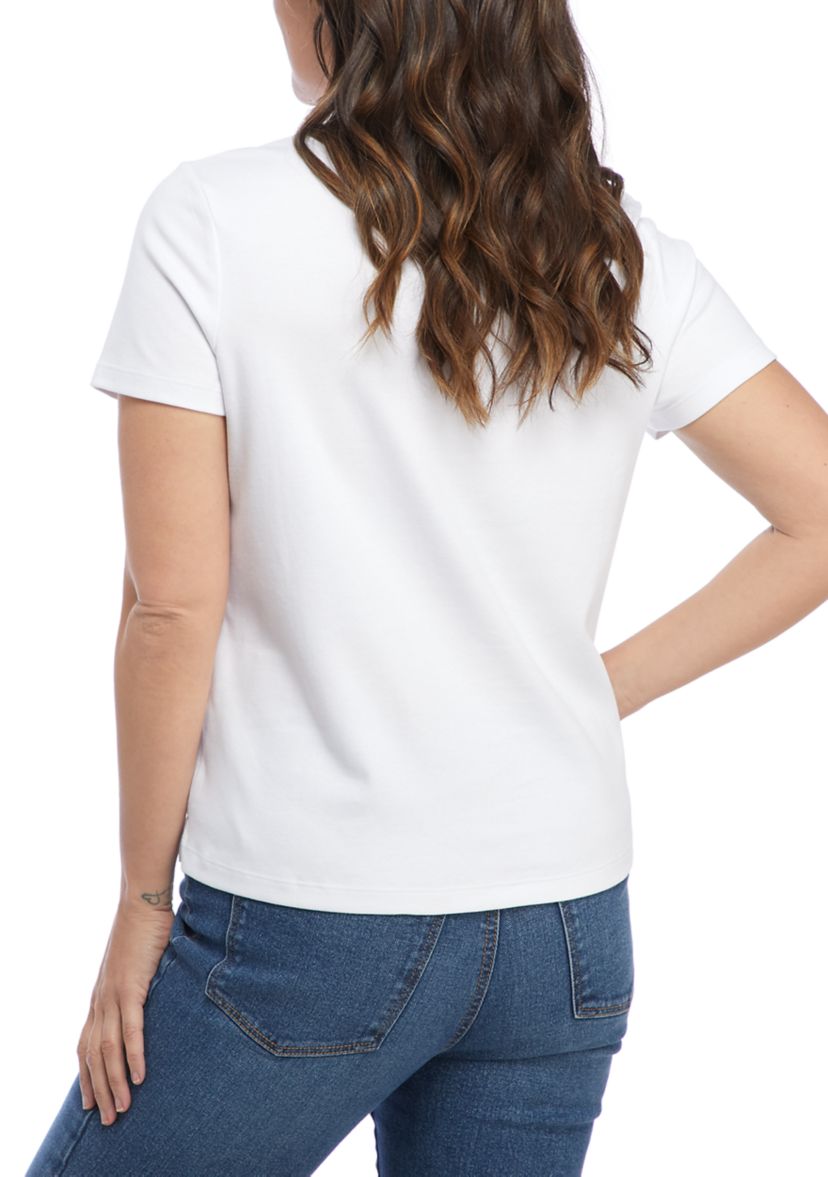 Womens Short Sleeve Solid V-Neck Top