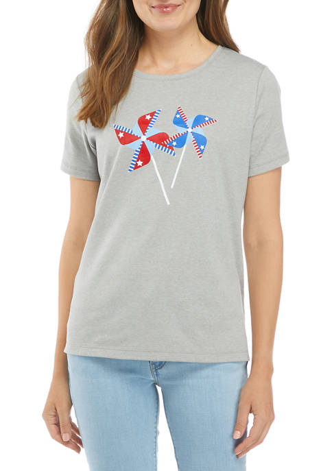 Kim Rogers® Womens Pinwheel Graphic Short Sleeve T-Shirt