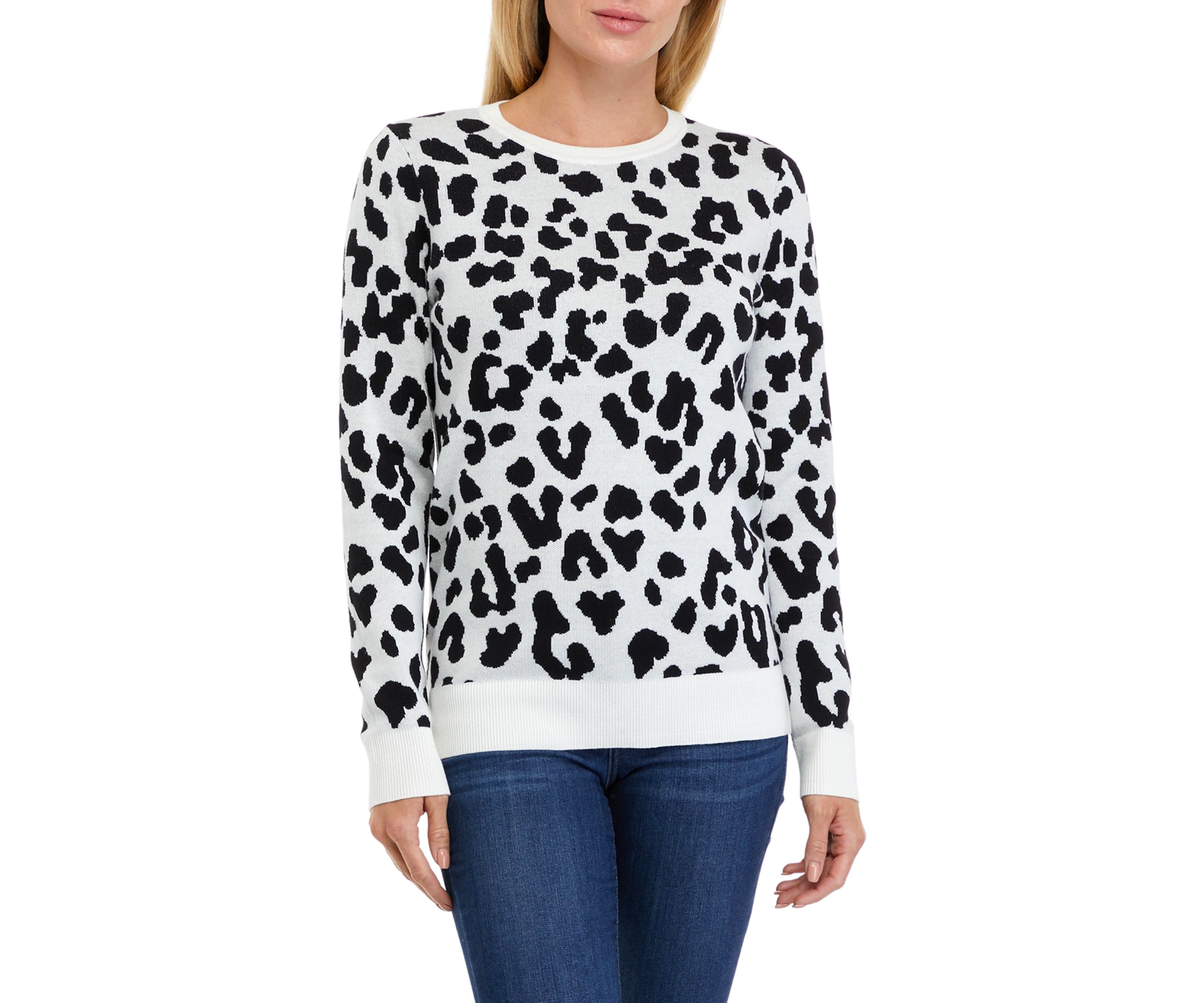 Womens Long Sleeve Crew Neck Jacquard Sweater