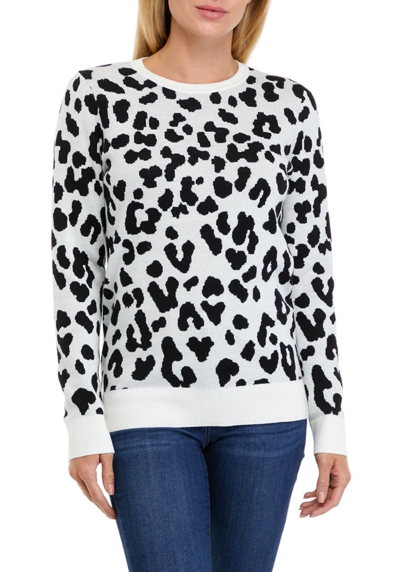 Womens Long Sleeve Crew Neck Jacquard Sweater