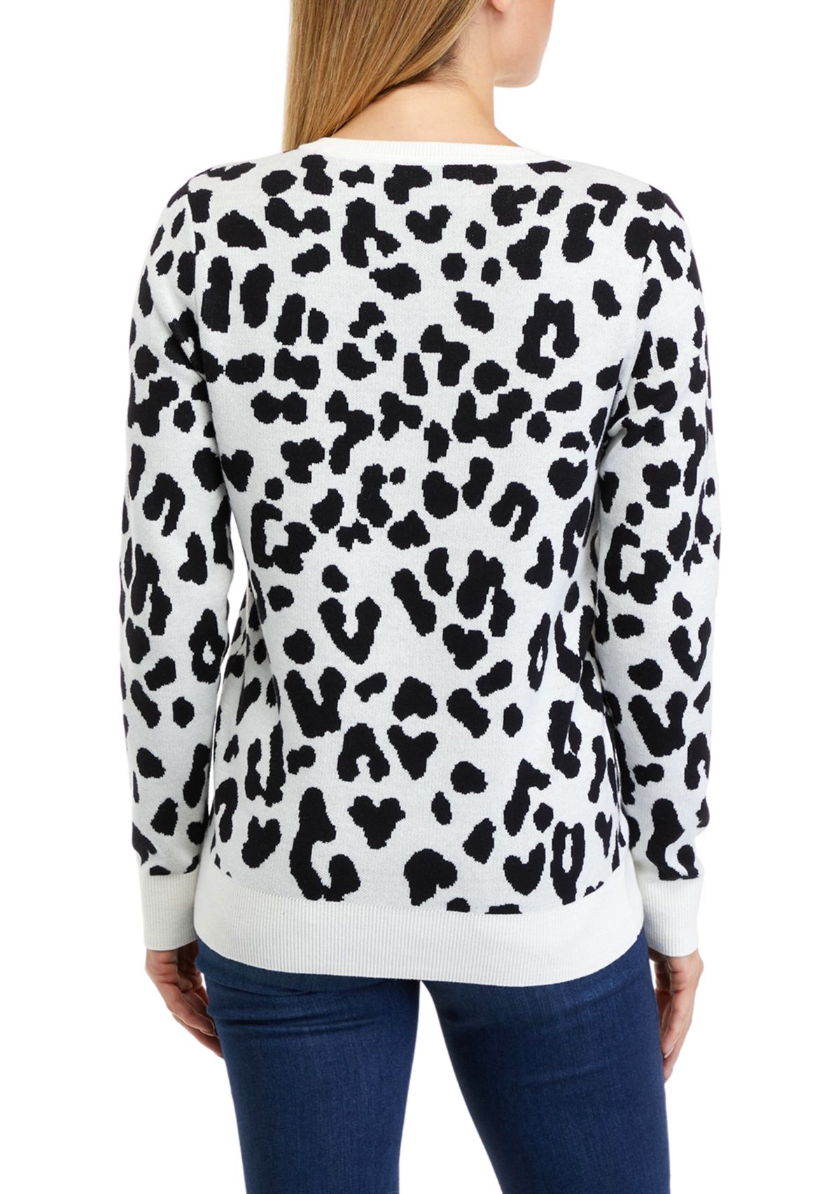 Womens Long Sleeve Crew Neck Jacquard Sweater