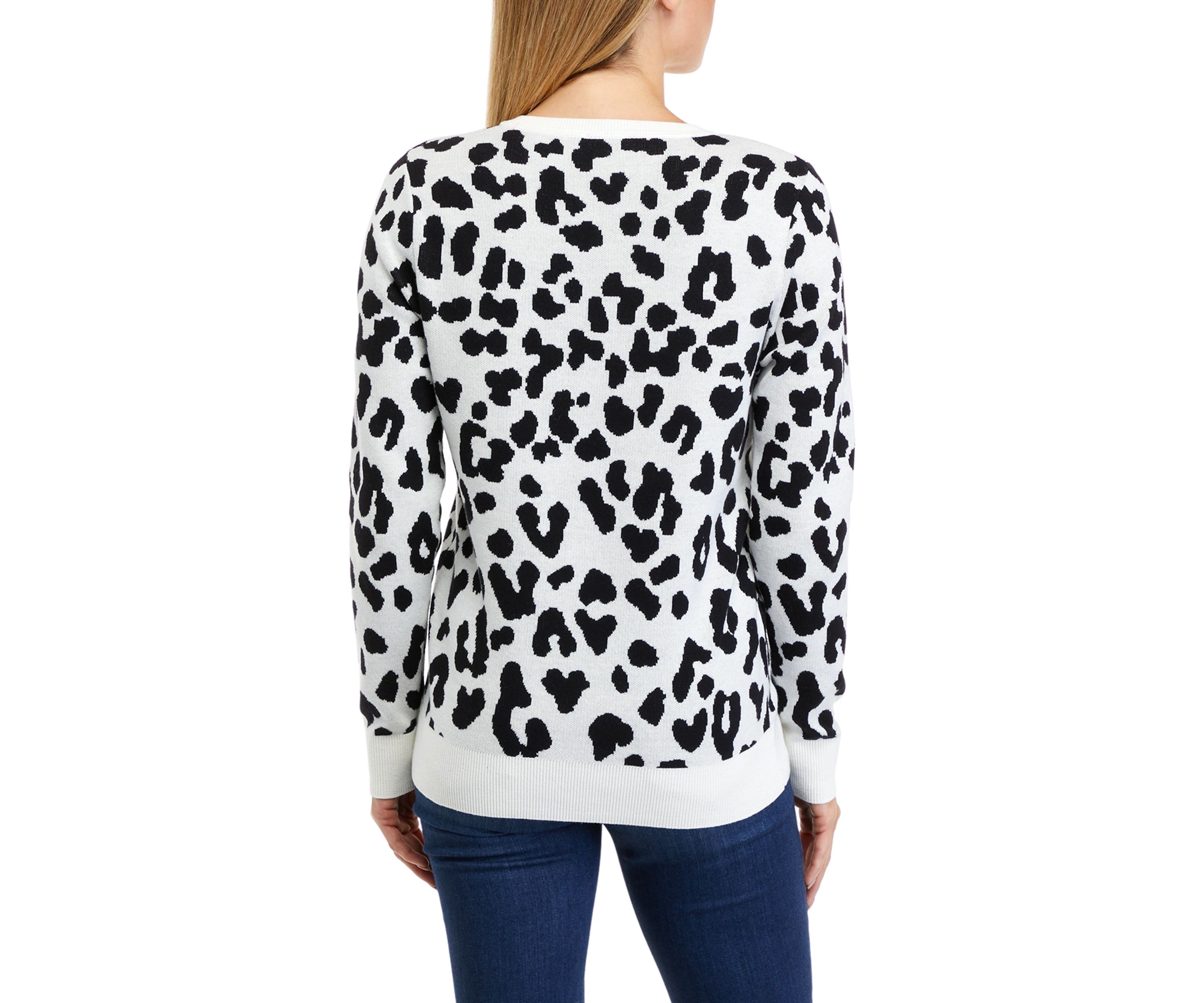Womens Long Sleeve Crew Neck Jacquard Sweater